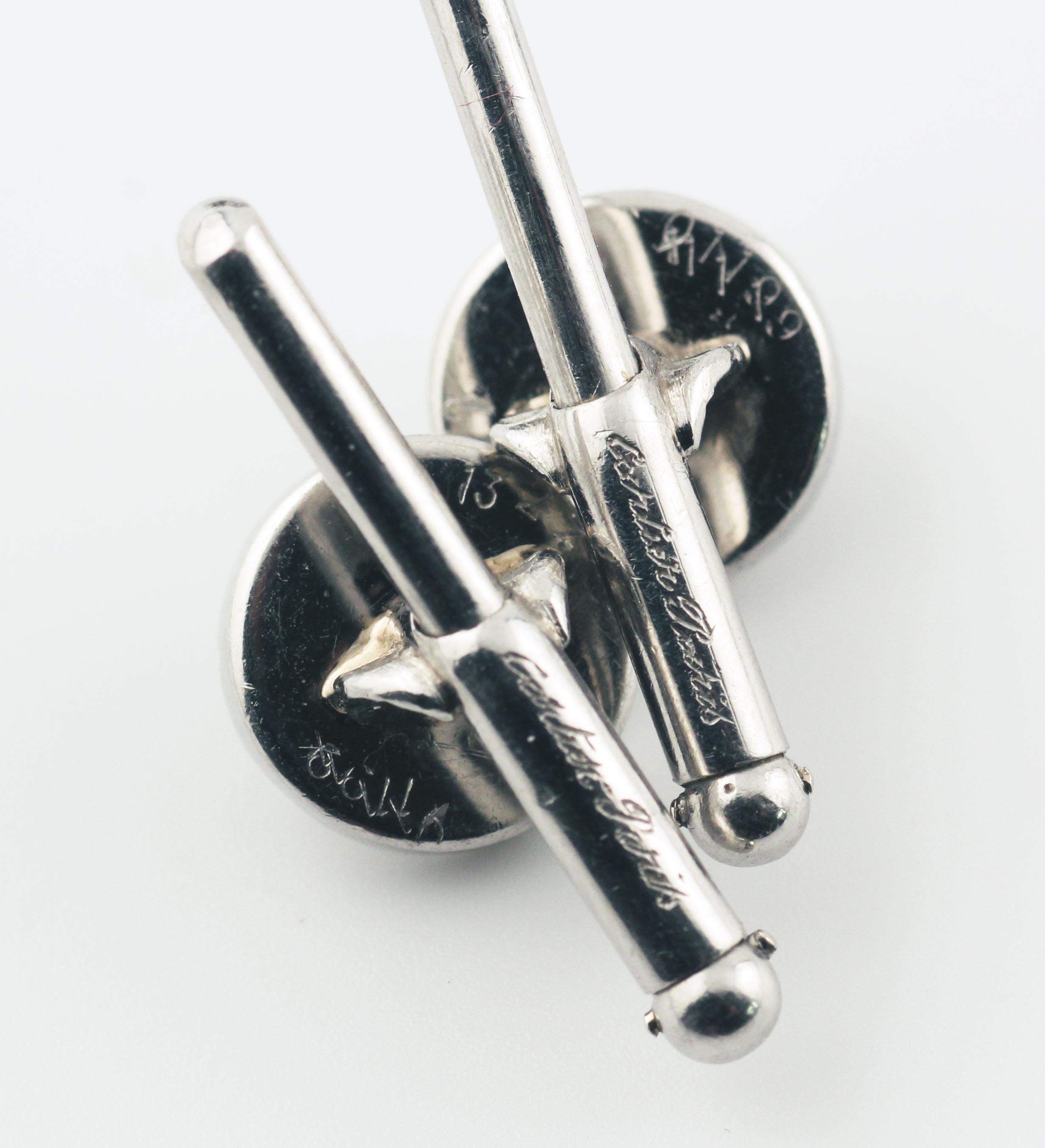 Cartier Paris Art Deco Sapphire Platinum Cufflinks Stud Dress Set In Good Condition For Sale In Simpsonville, SC