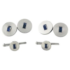 Cartier Paris Art Deco Sapphire Platinum Cufflinks Stud Dress Set