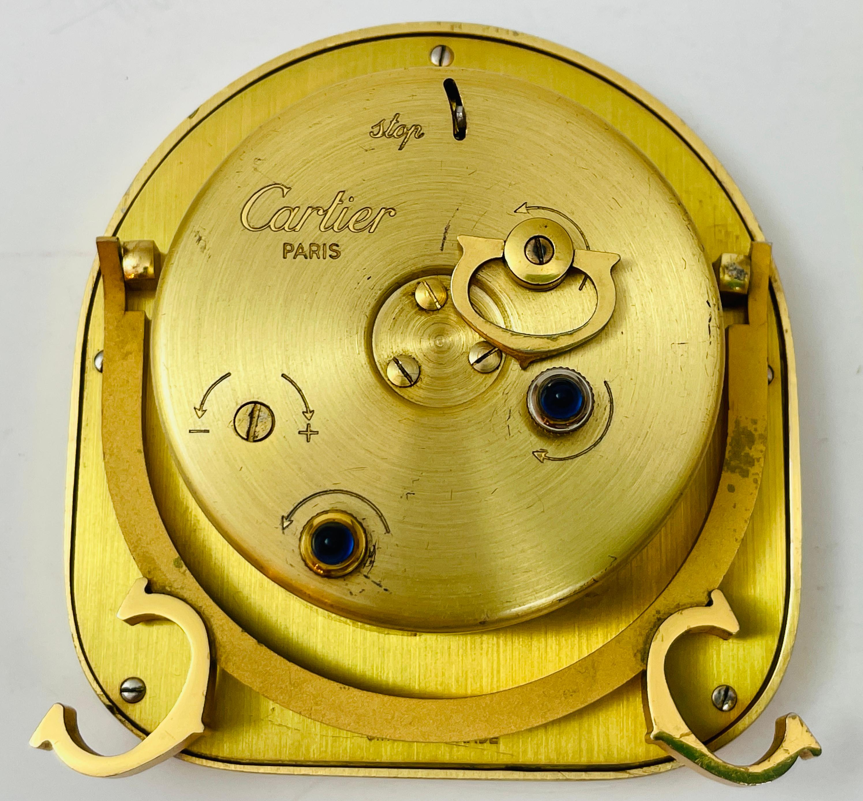 Cartier Paris Art Deco Travel Desk Clock 24-Karat Gold-Plated For Sale 2