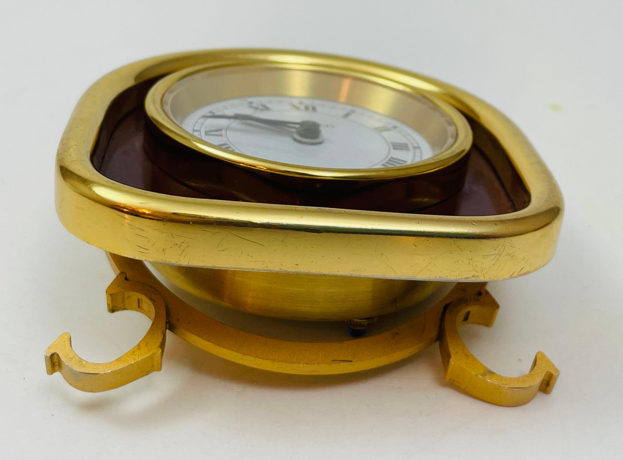 Cartier Paris Art Deco Orologio da tavolo da viaggio placcato oro 24 carati in vendita 10