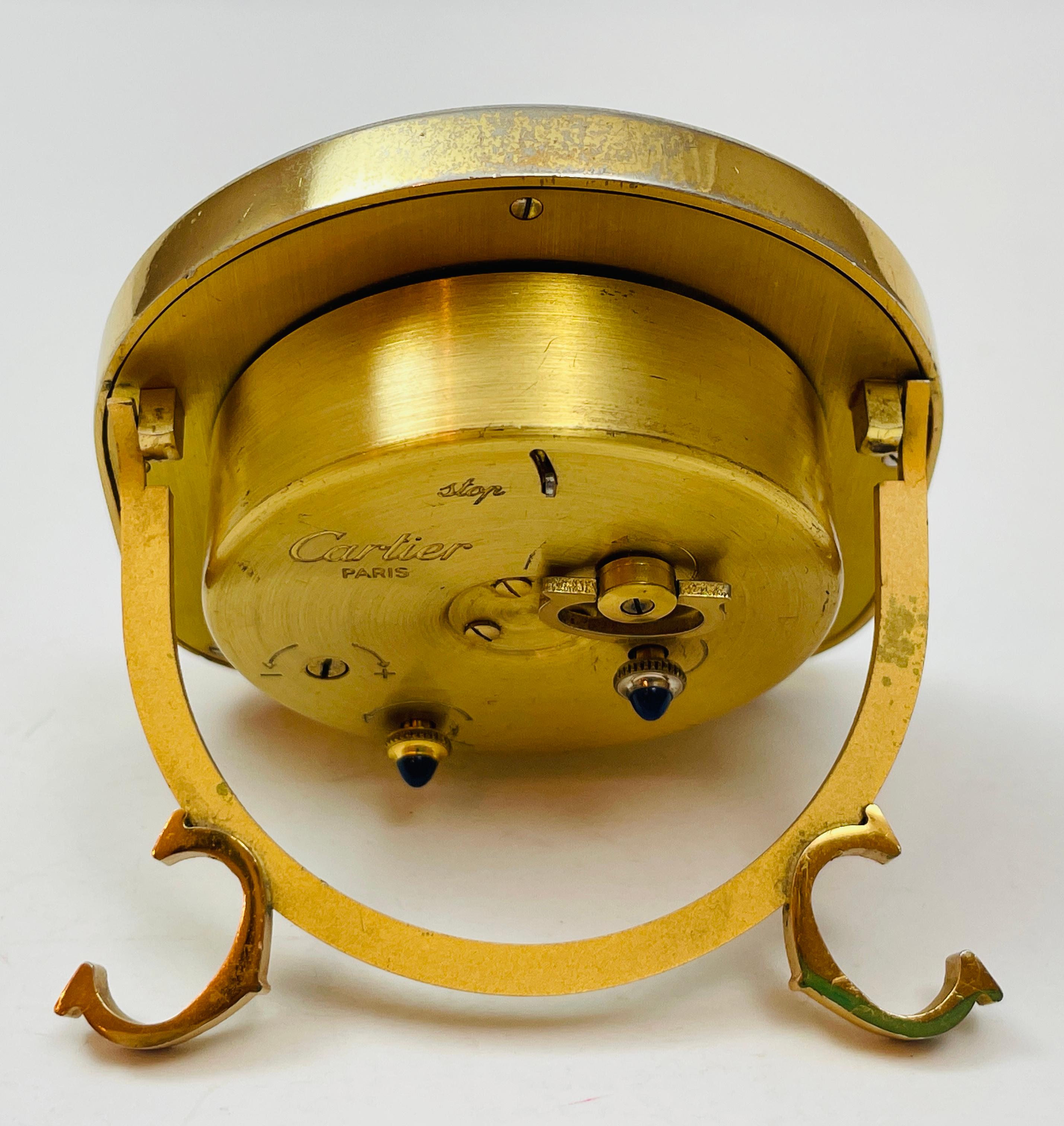 Women's or Men's Cartier Paris Art Deco Travel Desk Clock 24-Karat Gold-Plated For Sale
