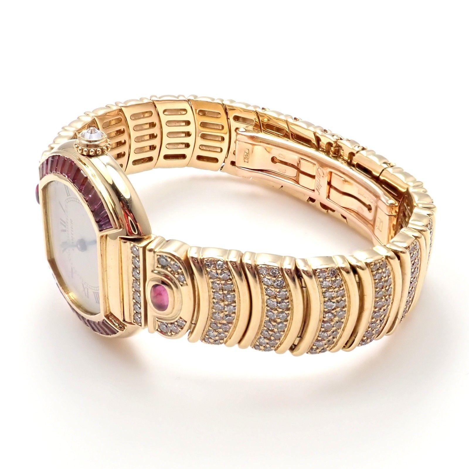 Cartier Paris Baignoire Ladies Diamond Pink Sapphire Yellow Gold Watch 6