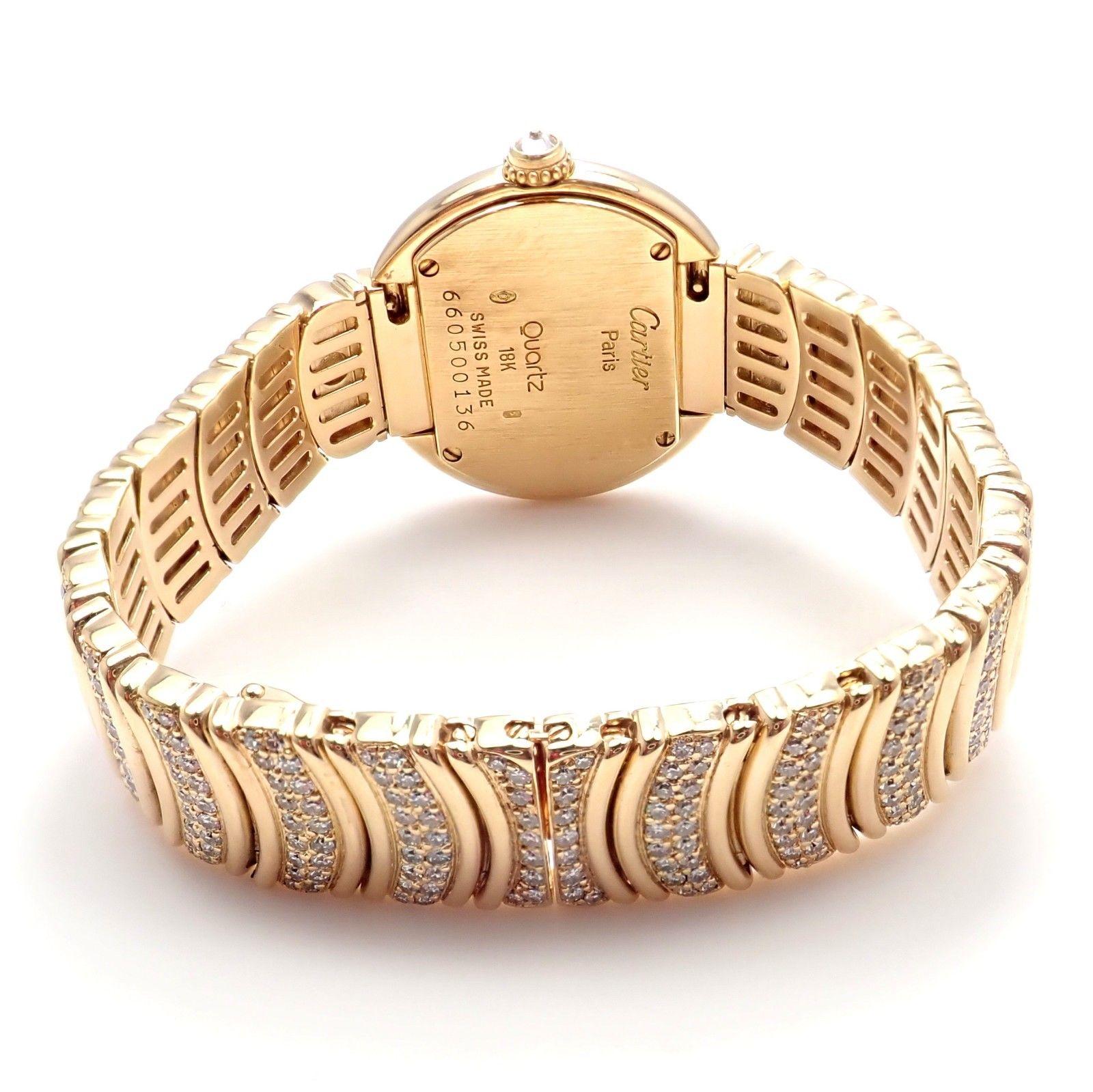 Cartier Paris Baignoire Ladies Diamond Pink Sapphire Yellow Gold Watch 5