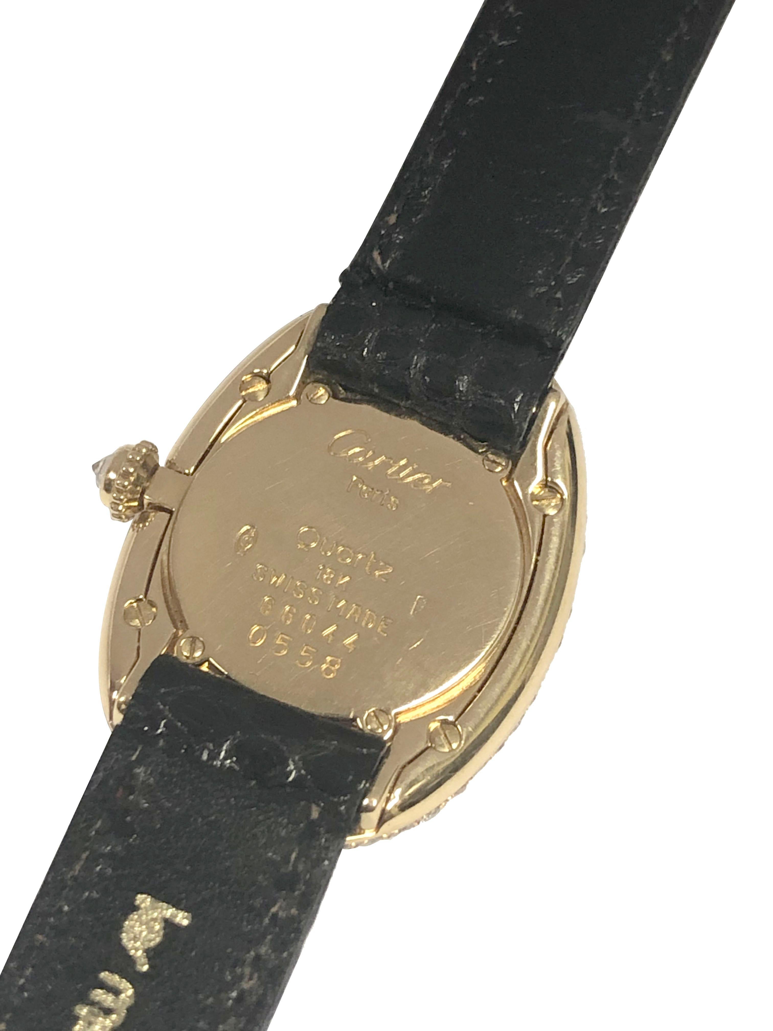 Cartier Paris Baignoire Damenarmbanduhr aus Gelbgold und Diamant-Quarz (Rundschliff)
