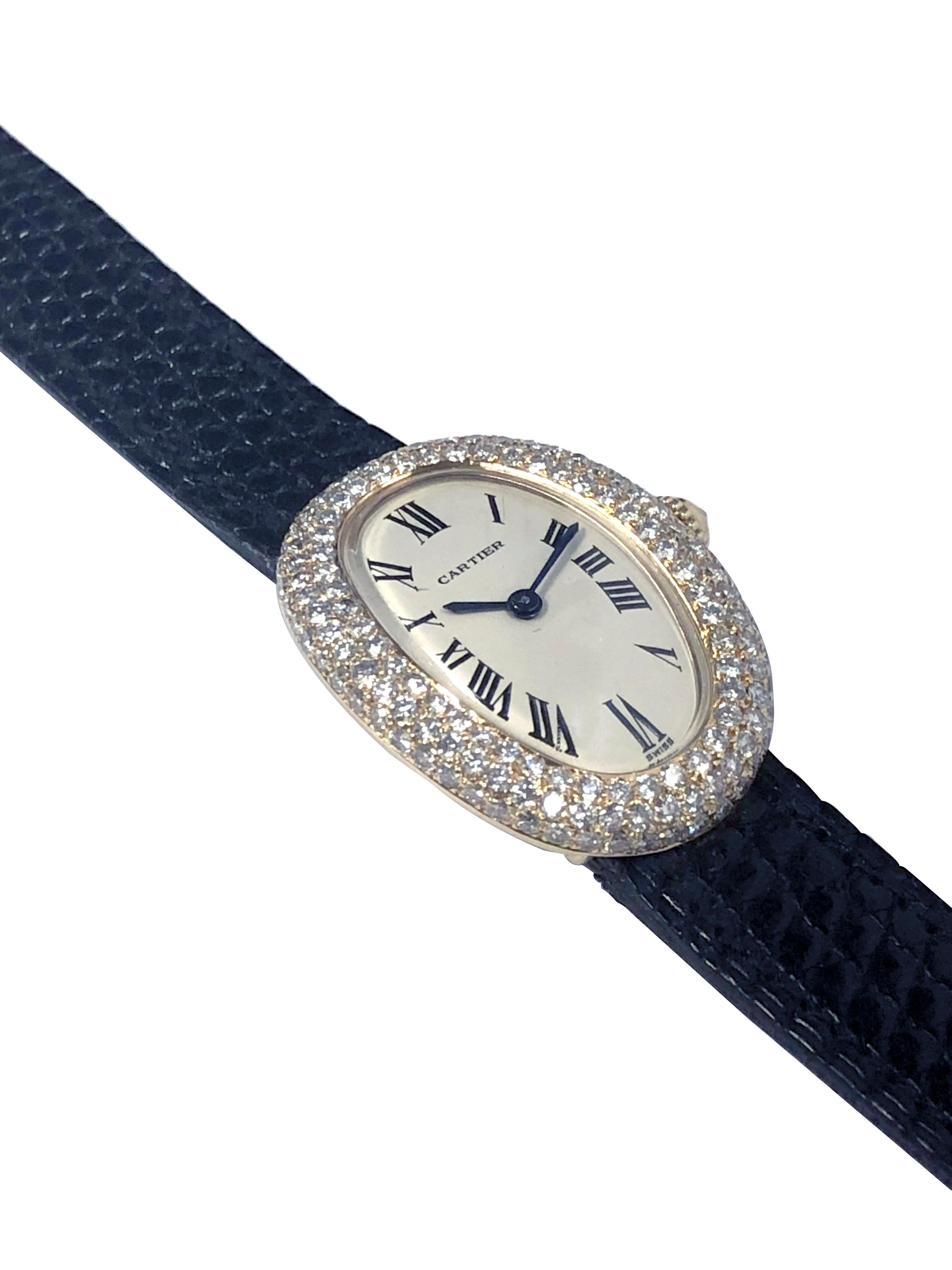 Cartier Paris Baignoire Damenarmbanduhr aus Gelbgold und Diamant-Quarz im Zustand �„Hervorragend“ in Chicago, IL