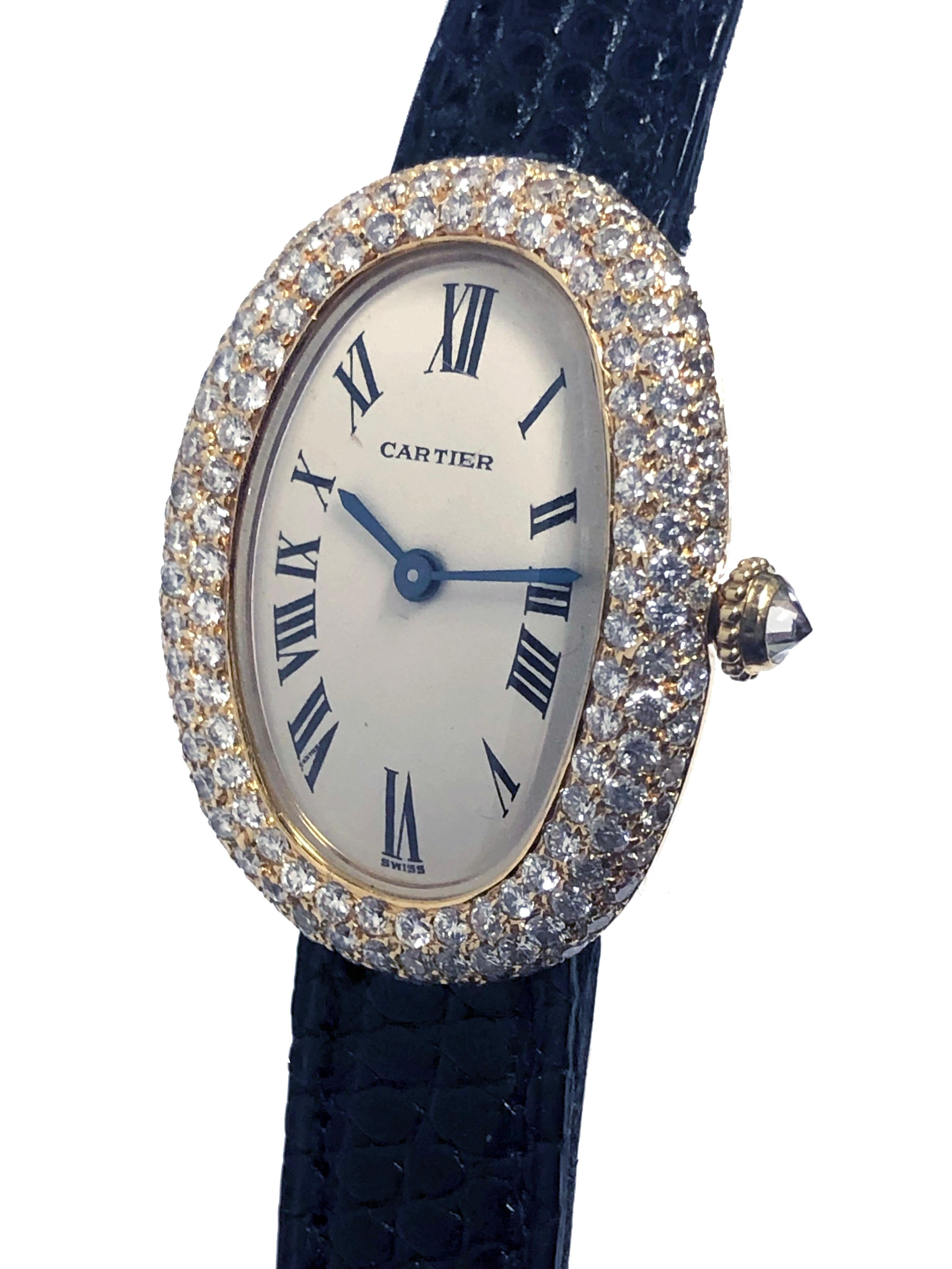 Cartier Paris Baignoire Damenarmbanduhr aus Gelbgold und Diamant-Quarz 1
