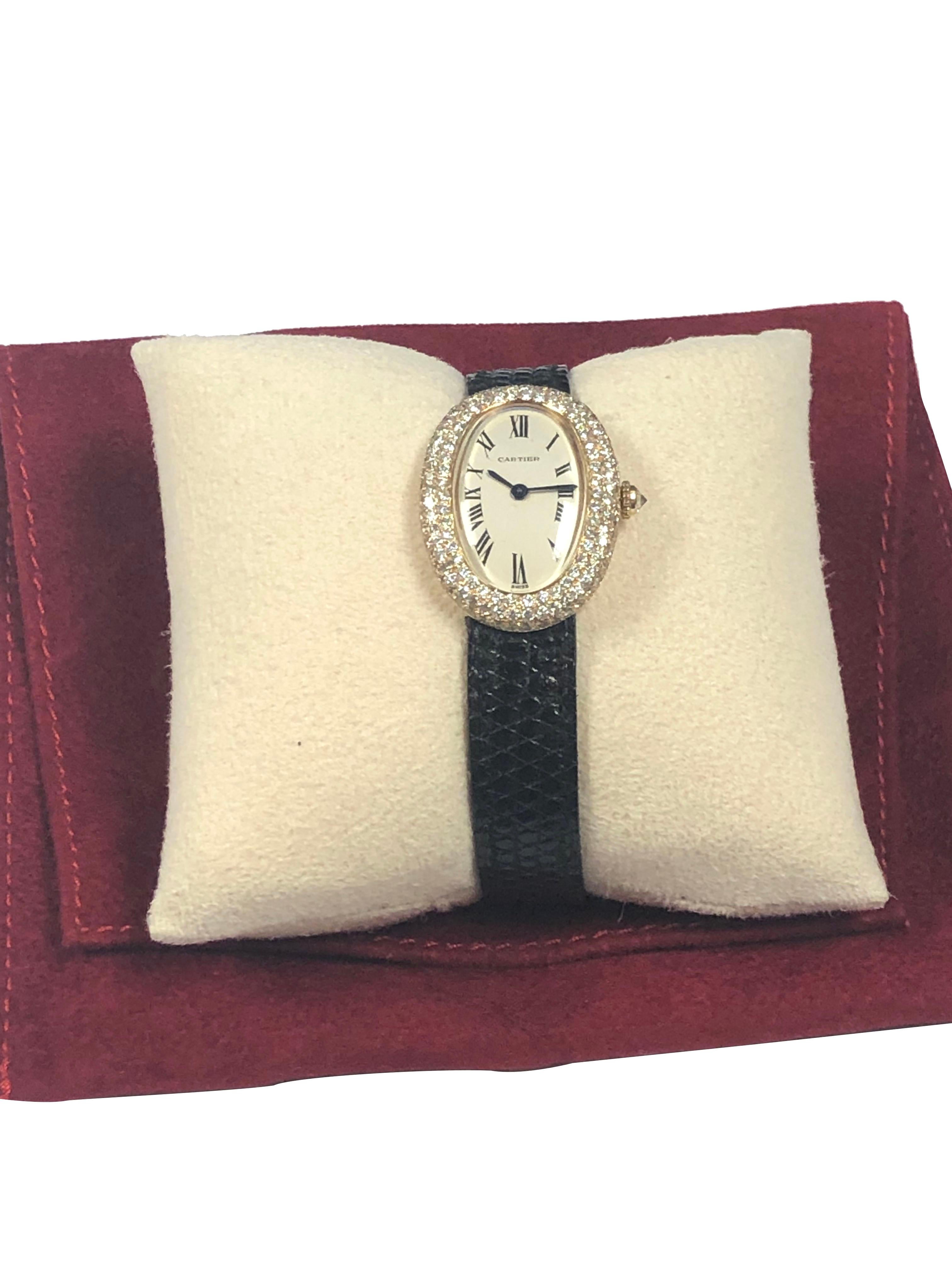 Cartier Paris Baignoire Damenarmbanduhr aus Gelbgold und Diamant-Quarz 4