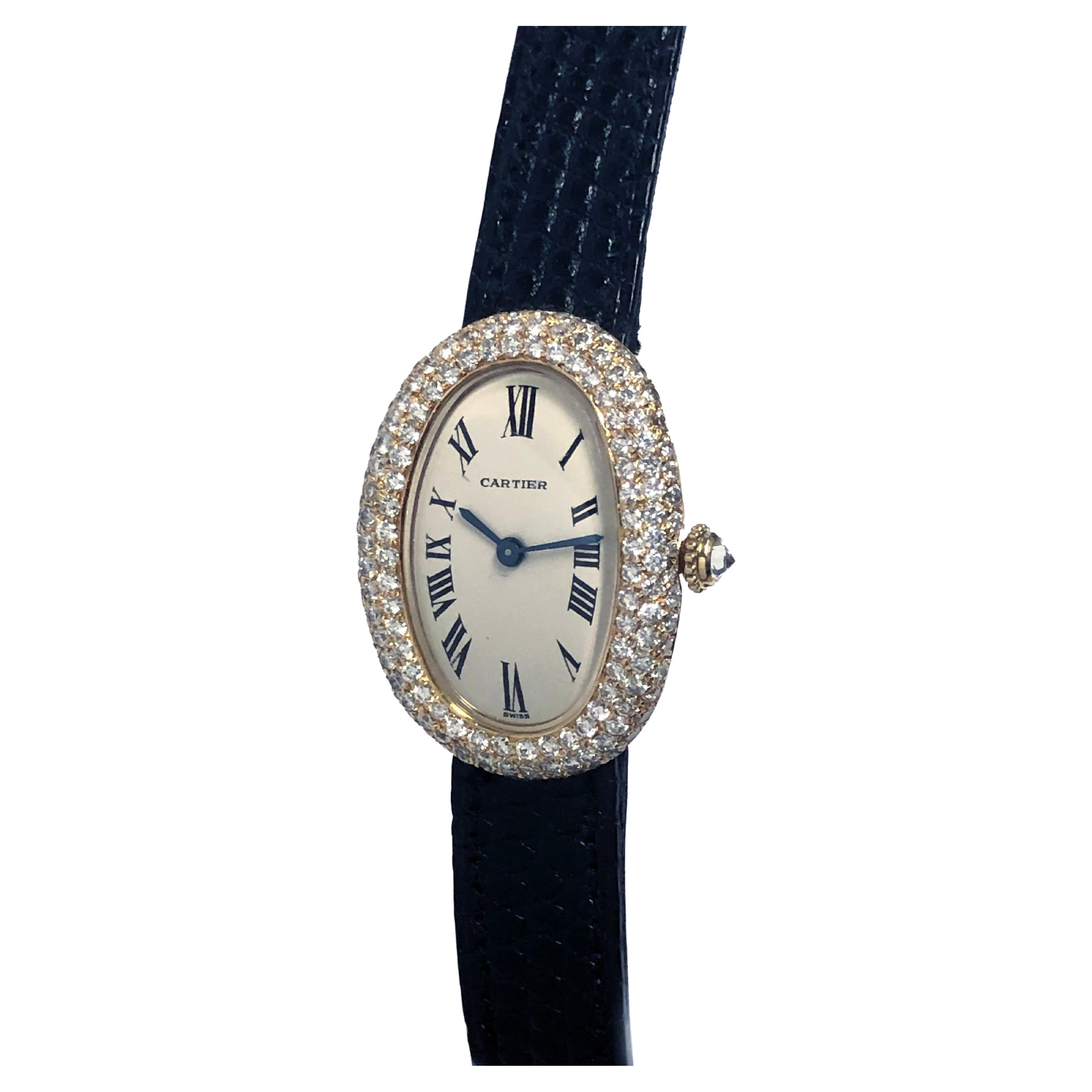 Cartier Paris Baignoire Ladies Yellow Gold and Diamond Quartz Wrist Watch