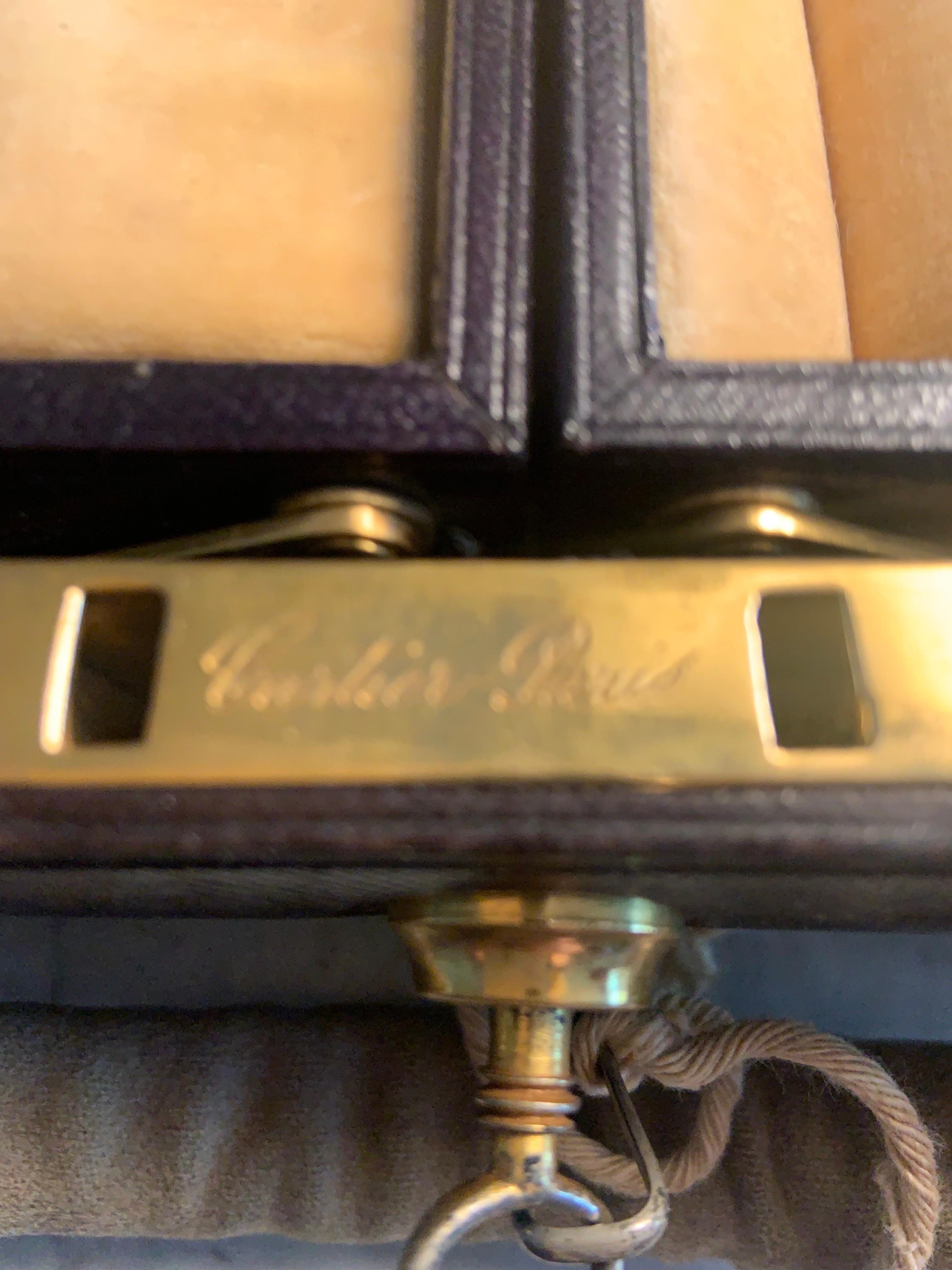 Cartier, Paris Black Leather and  Velvet Lined Jewelry Box and Key 8