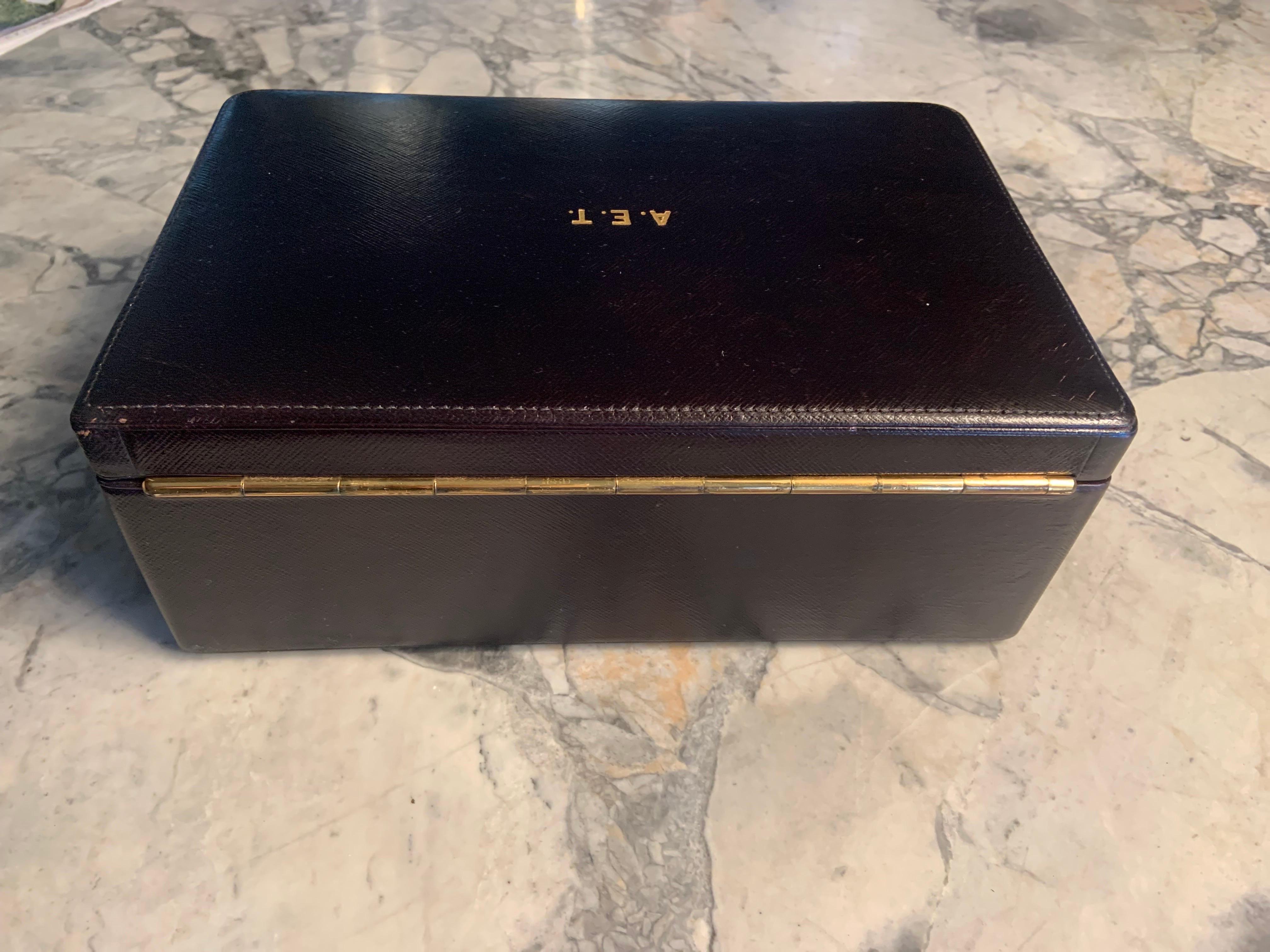 Cartier, Paris Black Leather and  Velvet Lined Jewelry Box and Key 9