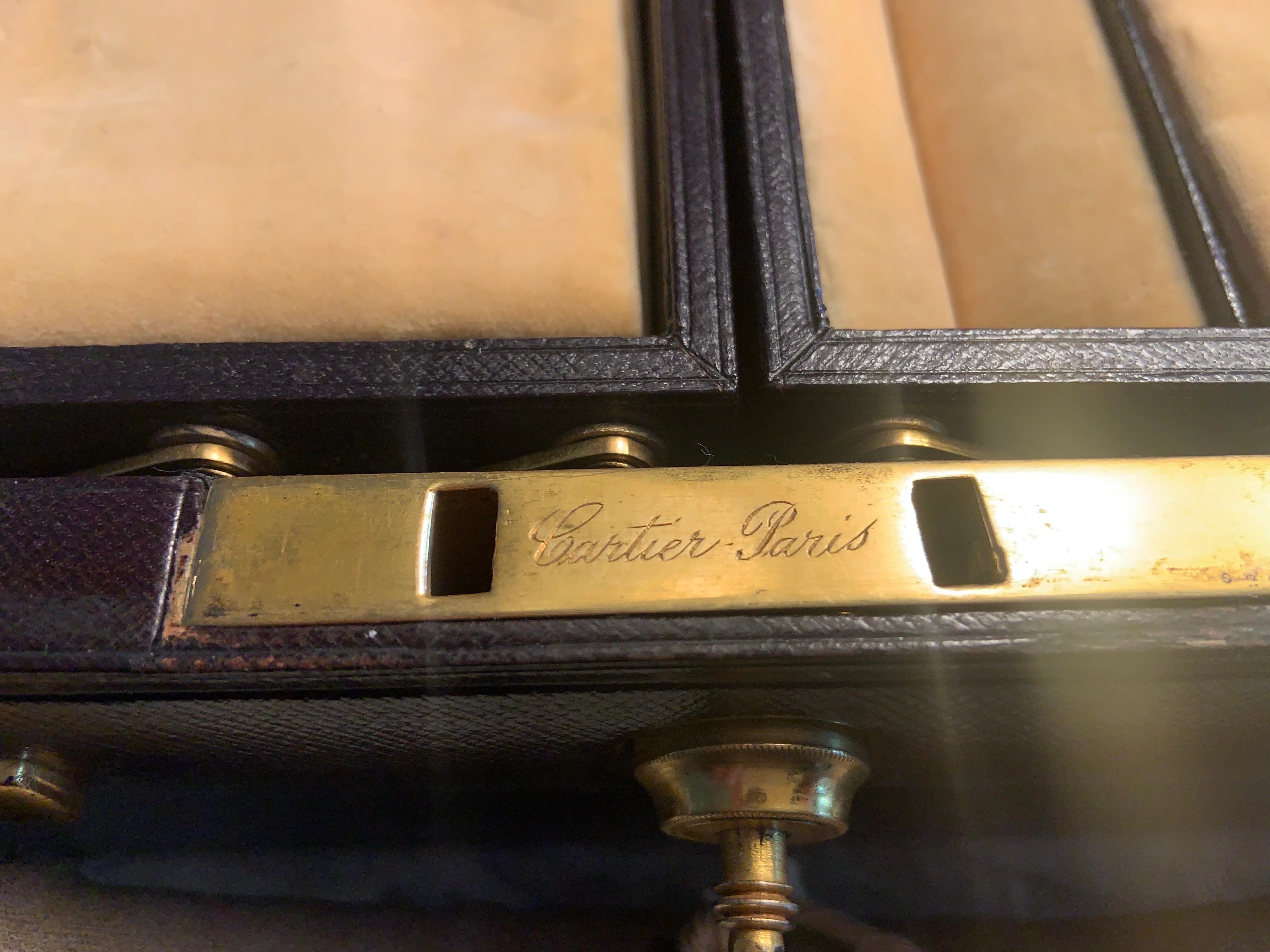 Cartier, Paris Black Leather and  Velvet Lined Jewelry Box and Key In Excellent Condition In New Hope, PA