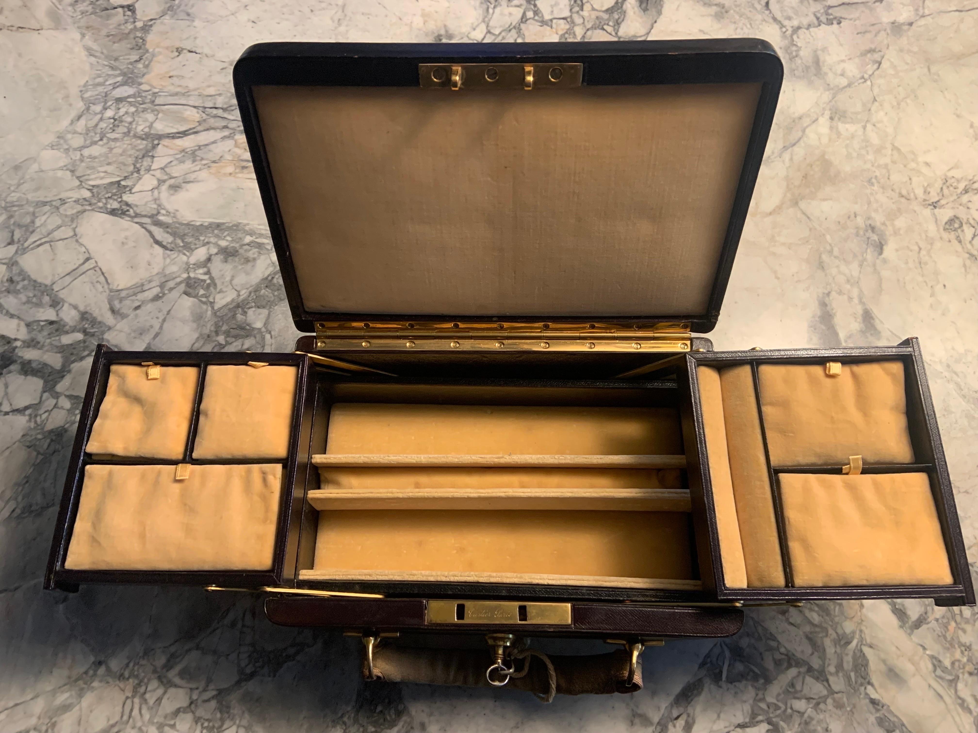Cartier, Paris Black Leather and  Velvet Lined Jewelry Box and Key 1