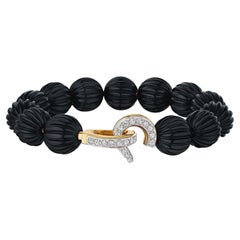 Cartier Paris Black Onyx Diamond Gold Retro Bead Bracelet