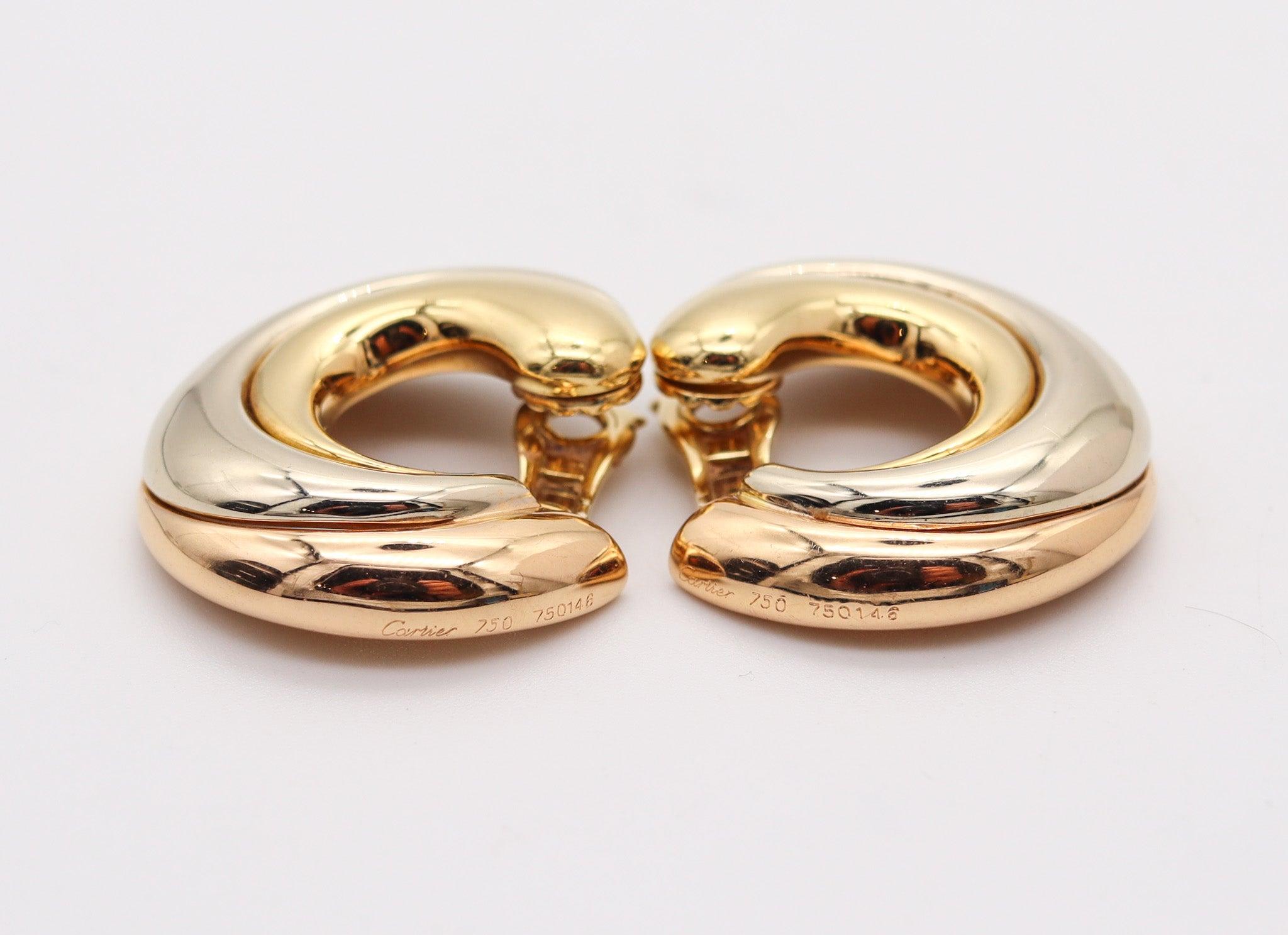 Women's CARTIER Paris Bold Clips-On Hoops Earrings In Three Tones Of Solid 18Kt Gold For Sale
