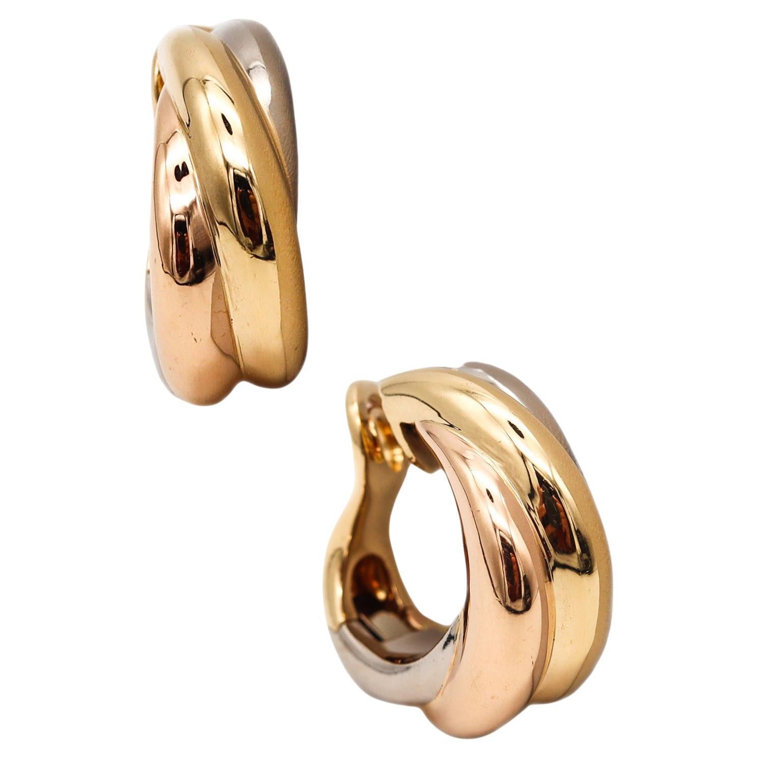 Cartier Paris Bold Large Trinity Hoop Earrings In Three Tones Of Solid 18Kt Gold