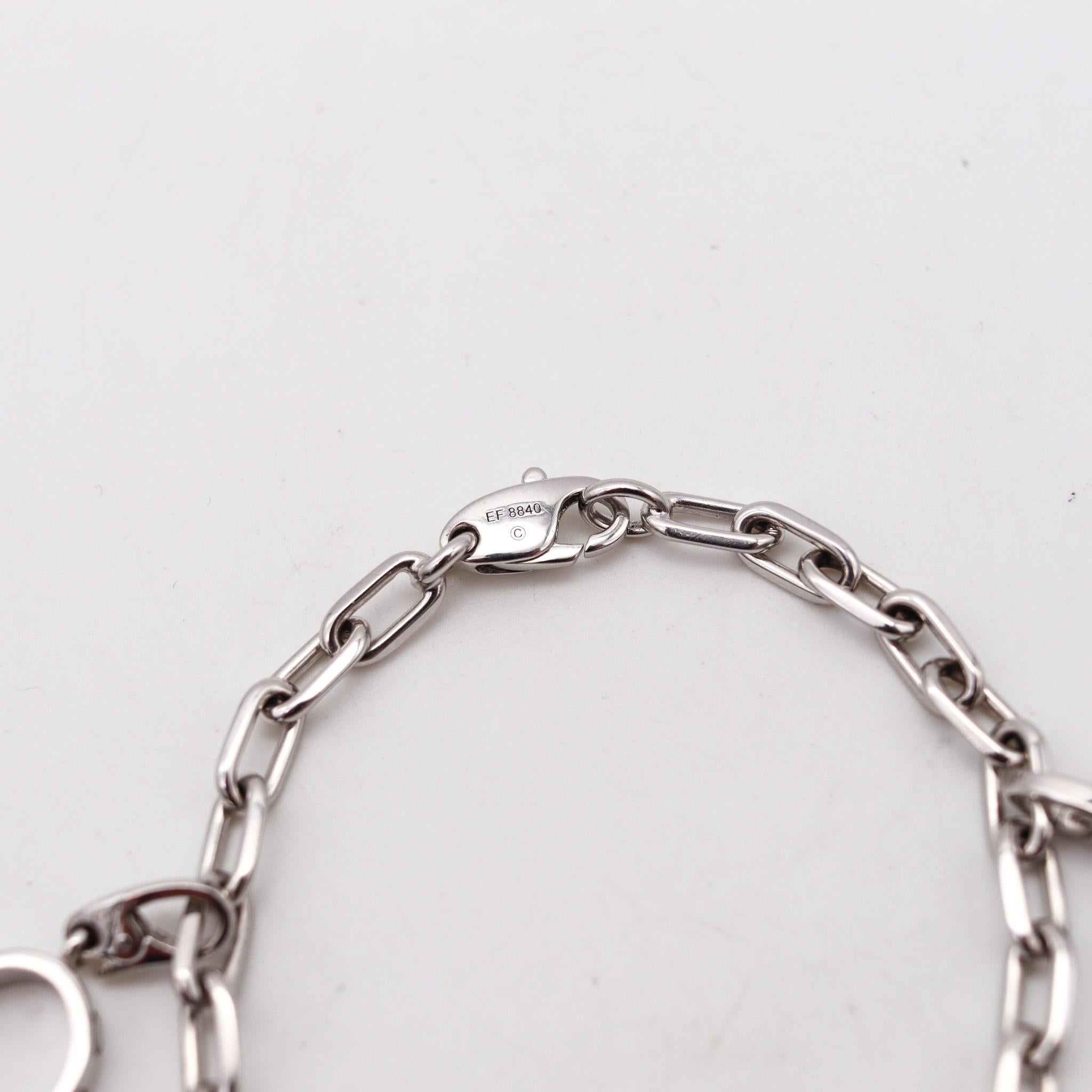Brilliant Cut Cartier Paris Bracelet With Three Charms in Solid 18Kt White Gold With Box For Sale