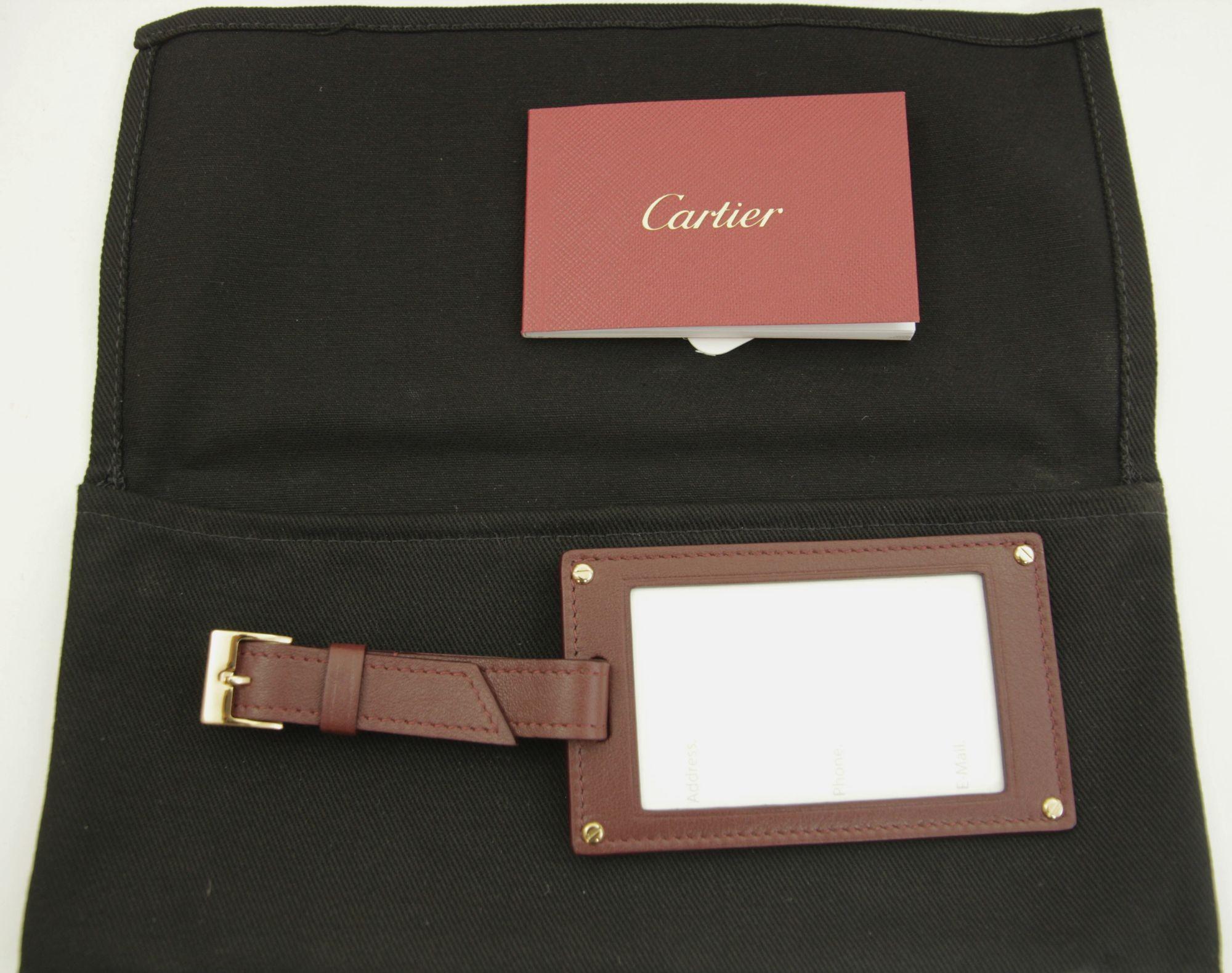 French Cartier Paris Burgundy Calfskin Leather Luggage Tag For Sale
