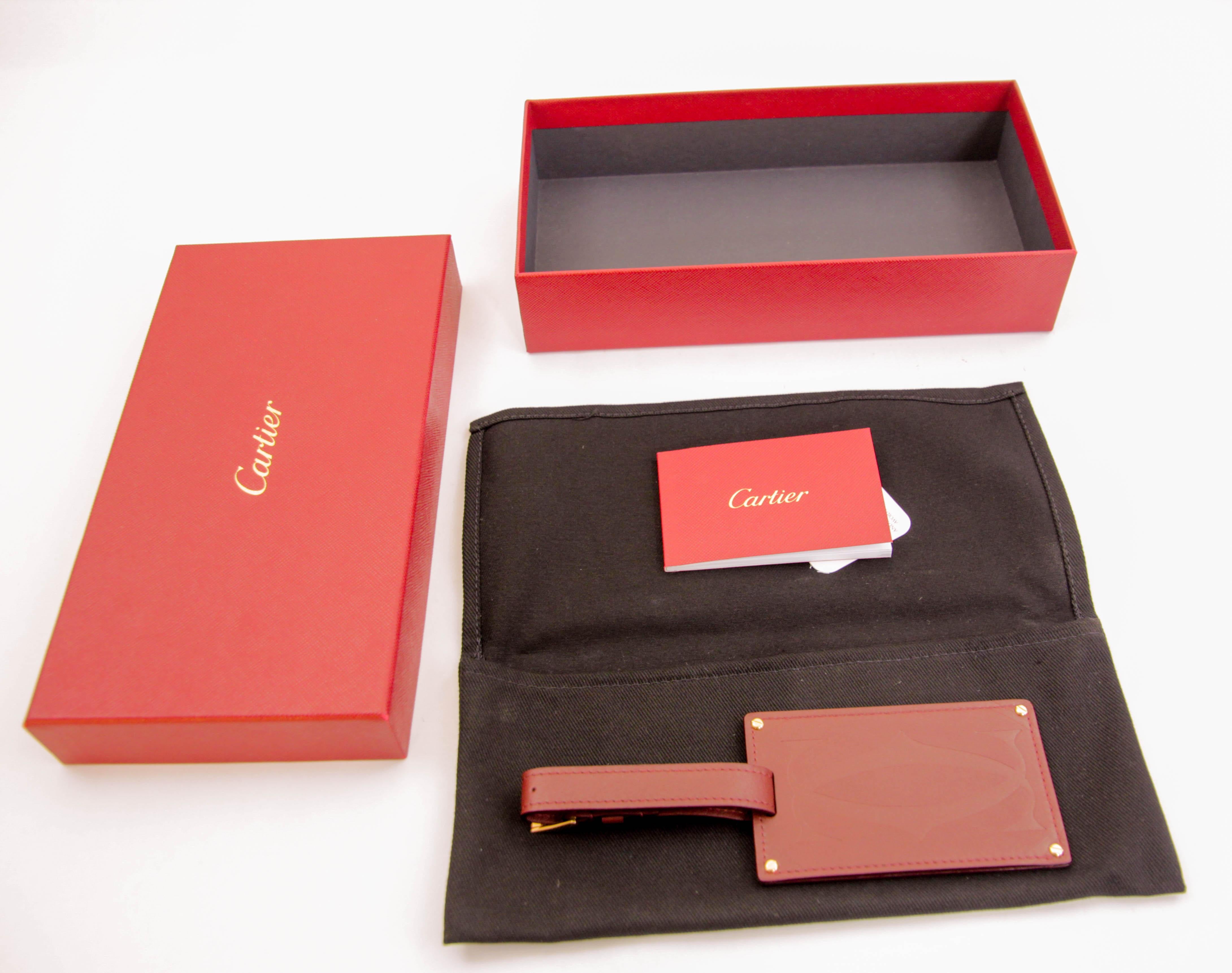 Cartier Paris Burgundy Calfskin Leather Luggage Tag In Good Condition For Sale In North Hollywood, CA