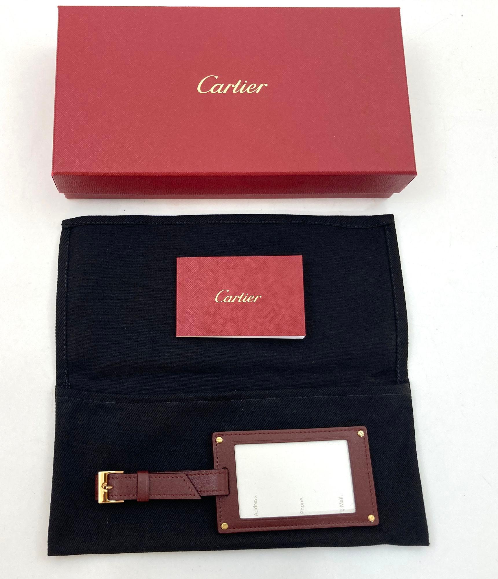 Cartier Paris Burgundy Calfskin Leather Luggage Tag In Good Condition For Sale In North Hollywood, CA