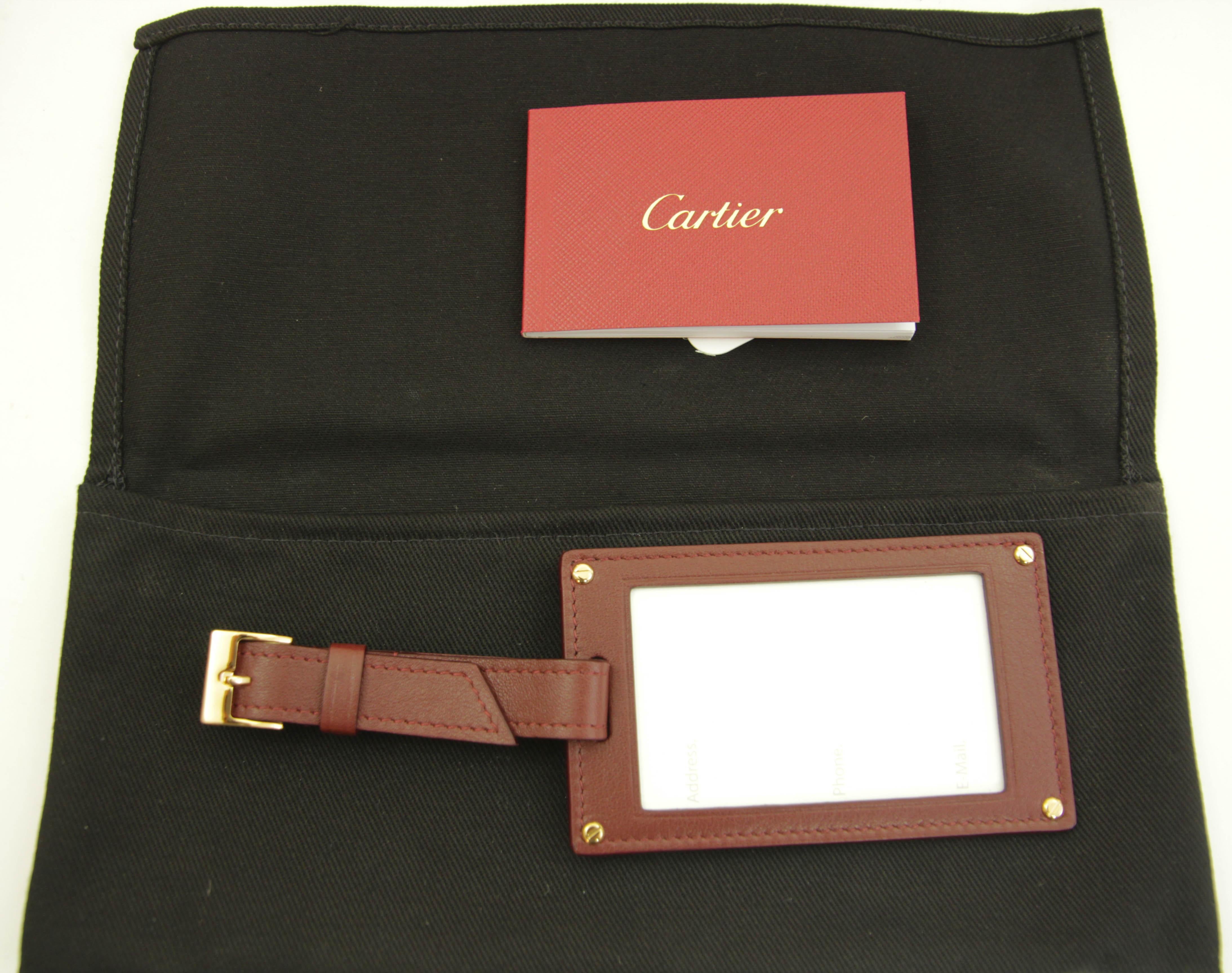 Cartier Paris Burgundy Calfskin Leather Luggage Tag For Sale 1