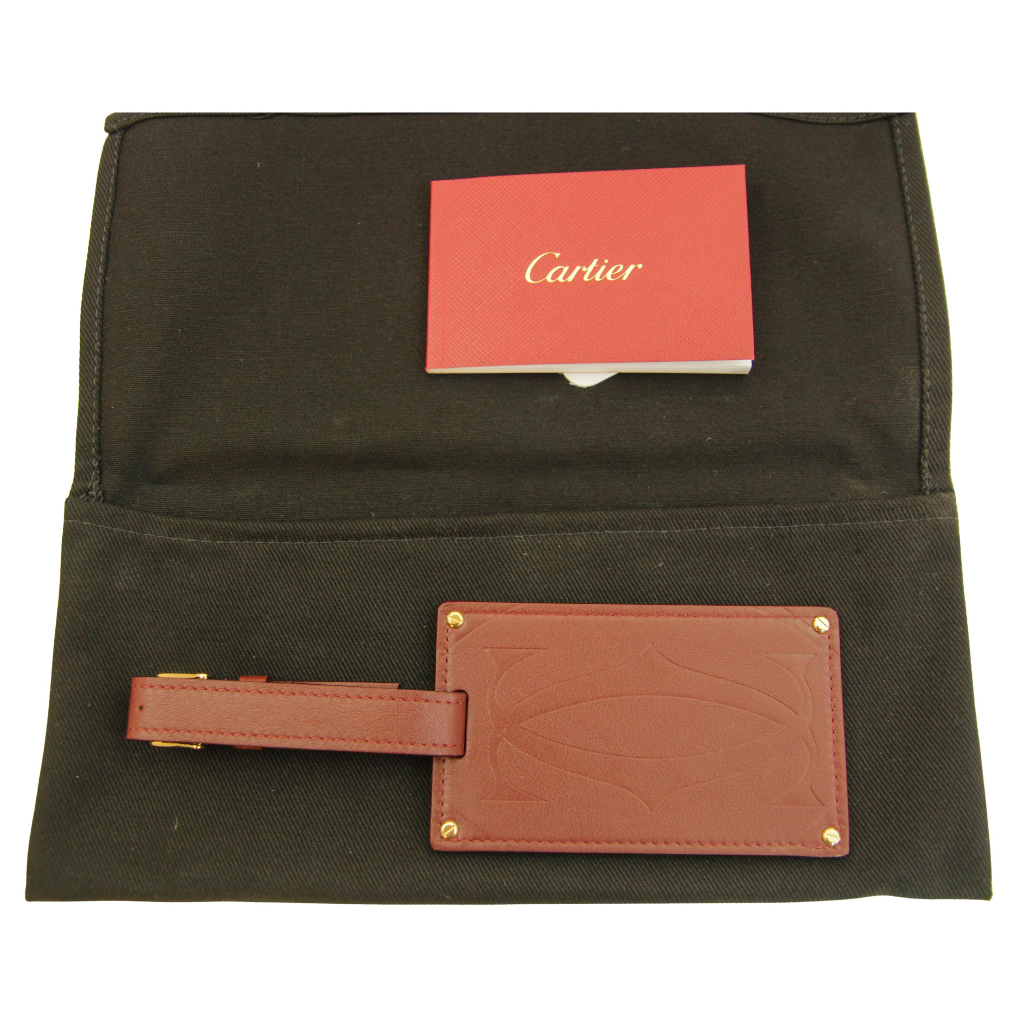 Cartier Paris Burgundy Calfskin Leather Luggage Tag For Sale