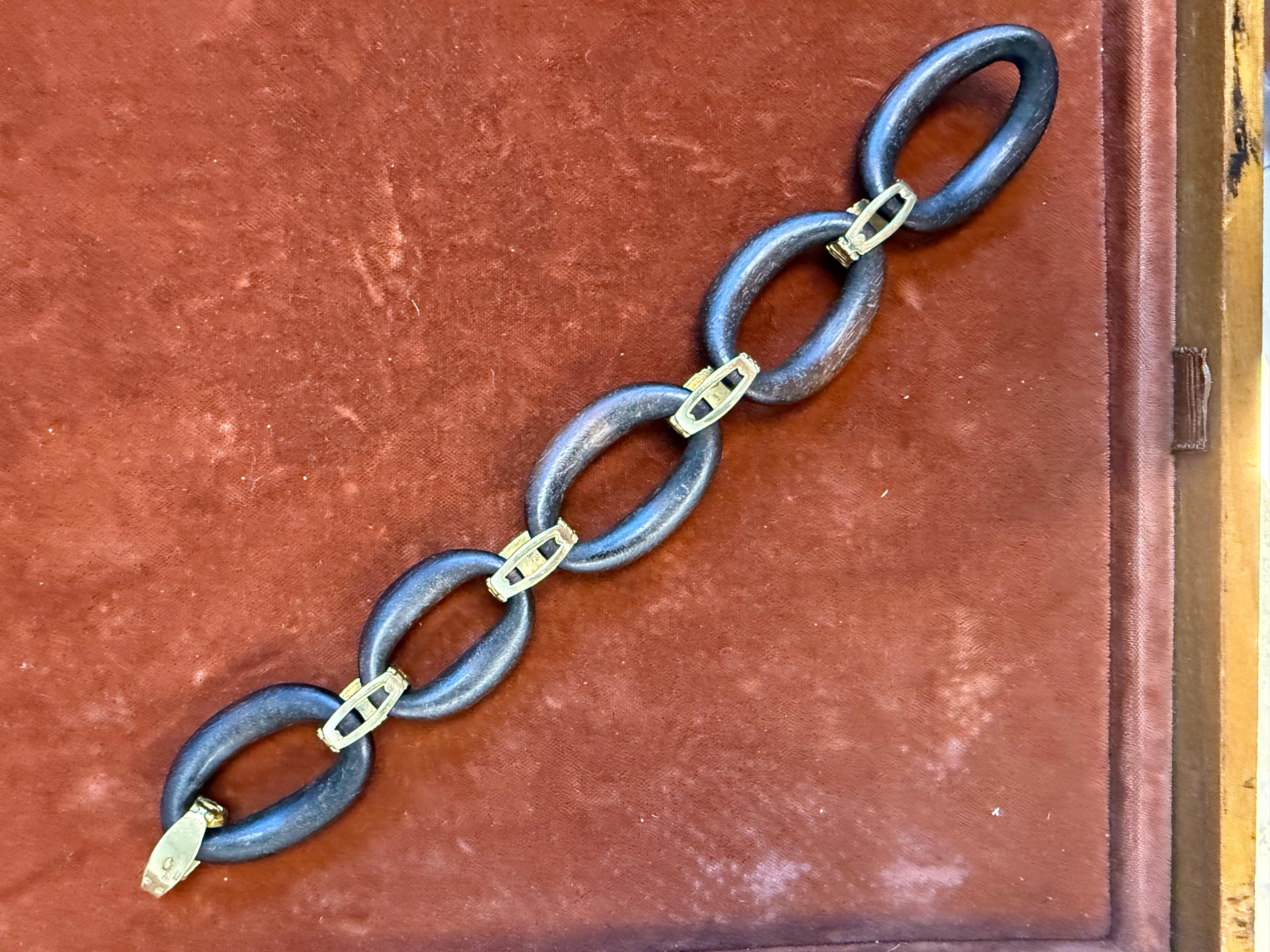 Women's or Men's CARTIER PARIS by Pery Et Fils 18k YG & Wood Bracelet Vintage 1970s For Sale