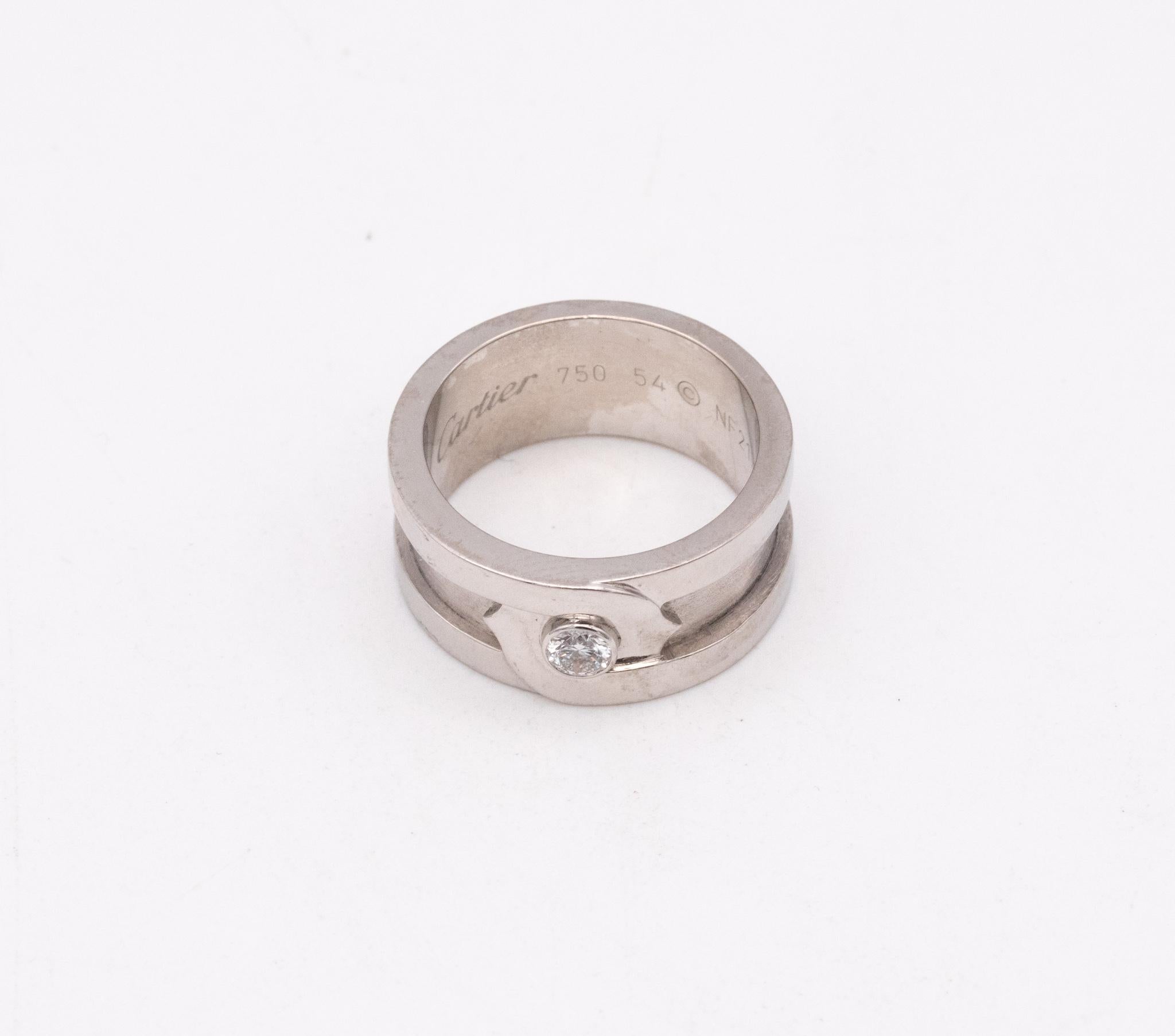 Modern Cartier Paris C 2 Ring in 18Kt White Gold with One VVS Round Diamond For Sale