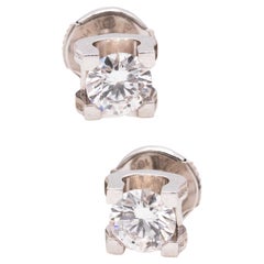 Cartier Paris C de Cartier Earrings Studs 18Kt Gold 1.00 Cts E VS 1 Diamonds GIA