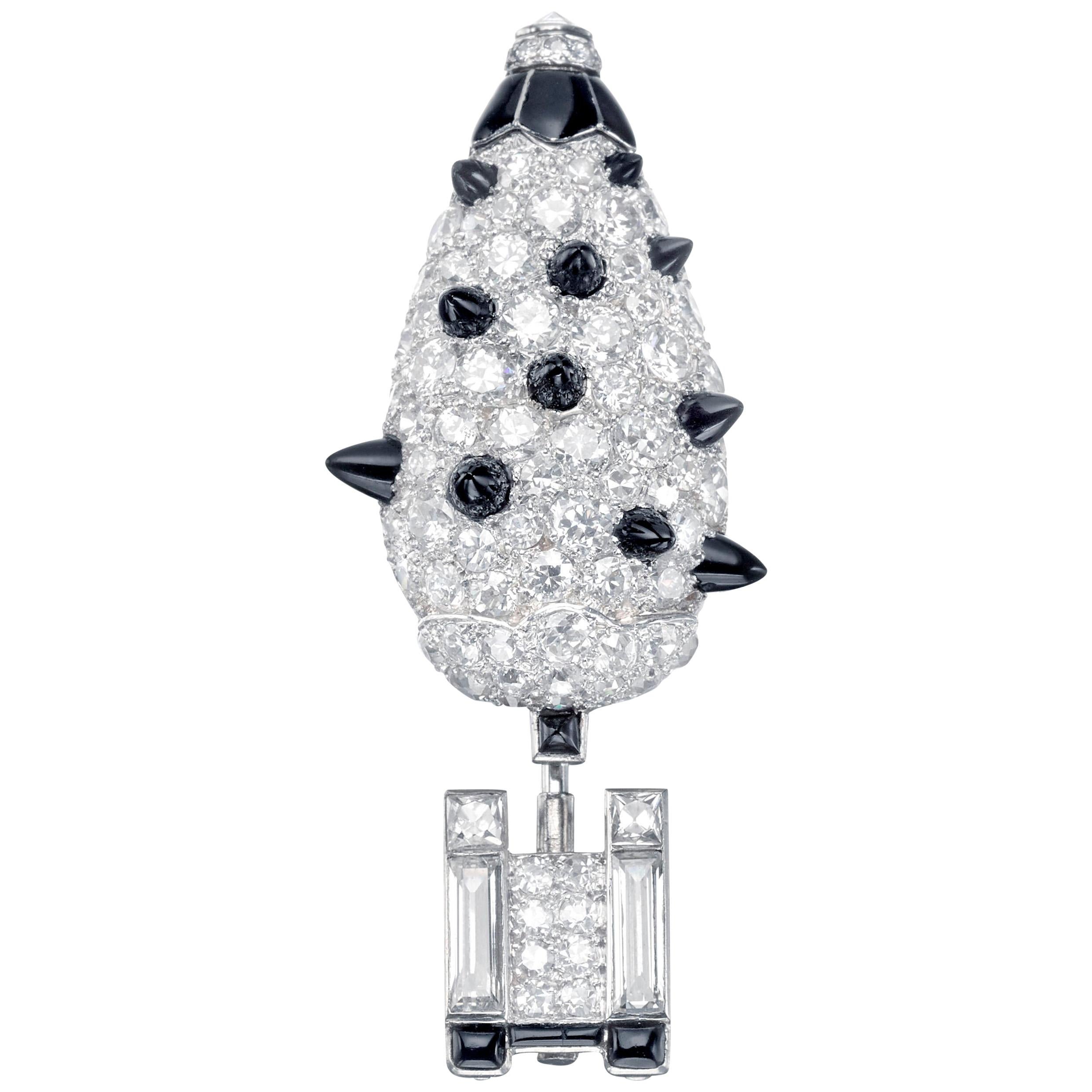 Broche Revers Art Déco Années 30 - Argent 925, Onyx Noir Et CZ Blanc - Bijou Homme Vintage élégant