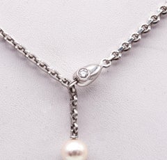 Cartier Paris Calin Lariat Necklace In 18Kt White Gold With Diamond And Pearls