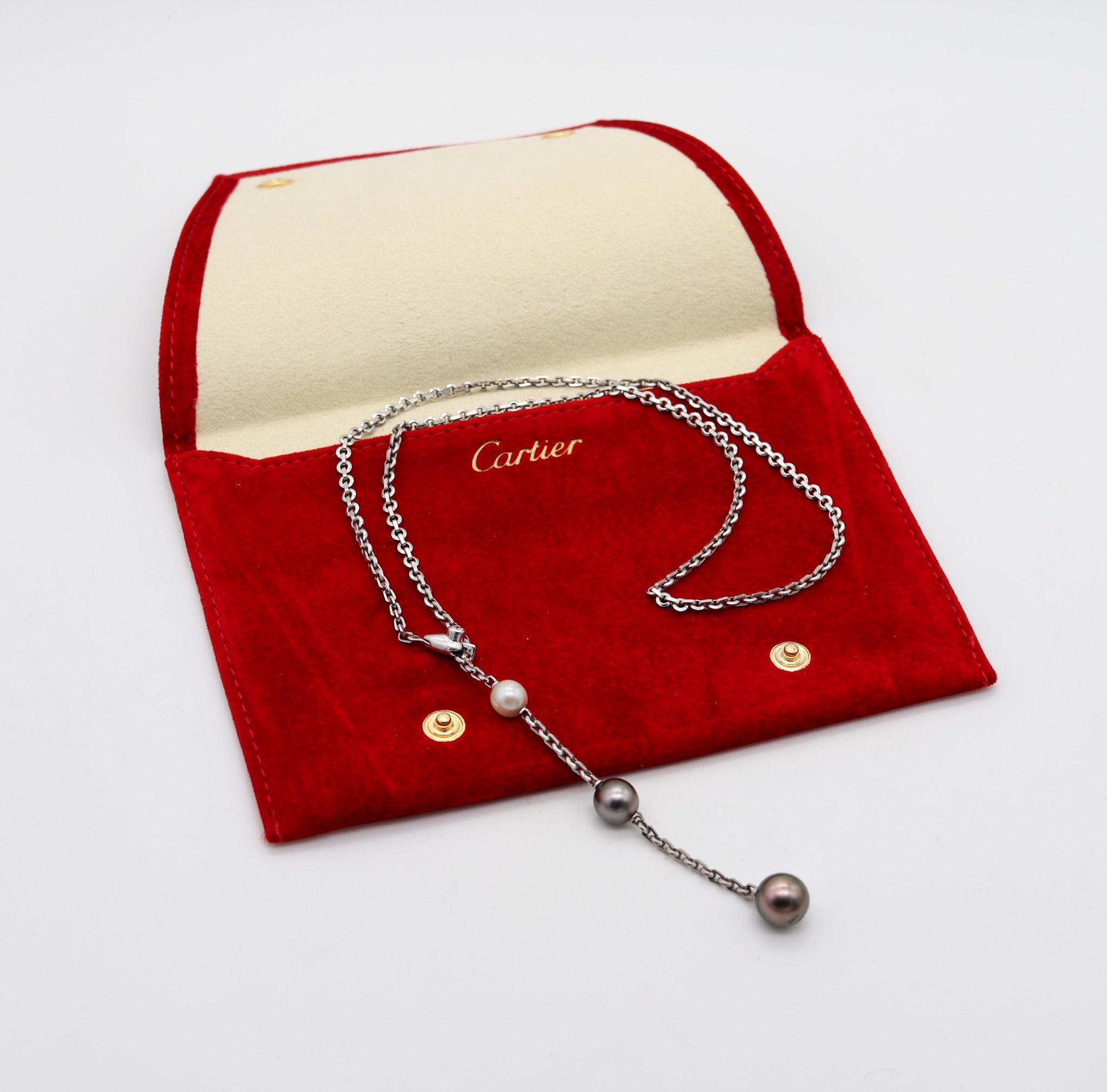 Cartier Paris Calin Lariat Necklace In 18Kt White Gold With Diamond And Pearls For Sale 2