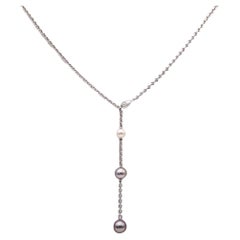 Cartier Paris Calin Lariat Necklace In 18Kt White Gold With Diamond And Pearls