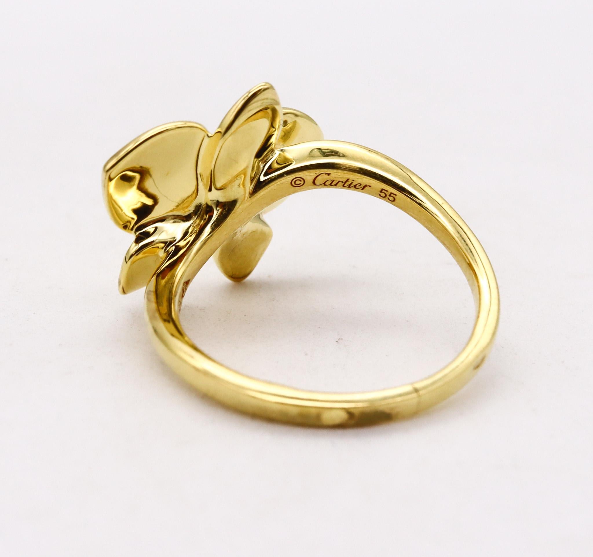 Contemporary Cartier Paris Caresse d'Orchidees Ring in 18 Karat Yellow Gold with One Diamond
