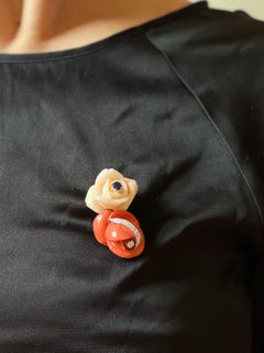 Cartier Paris Carved Coral Diamond Sapphire Rose Flower Gold Brooch
