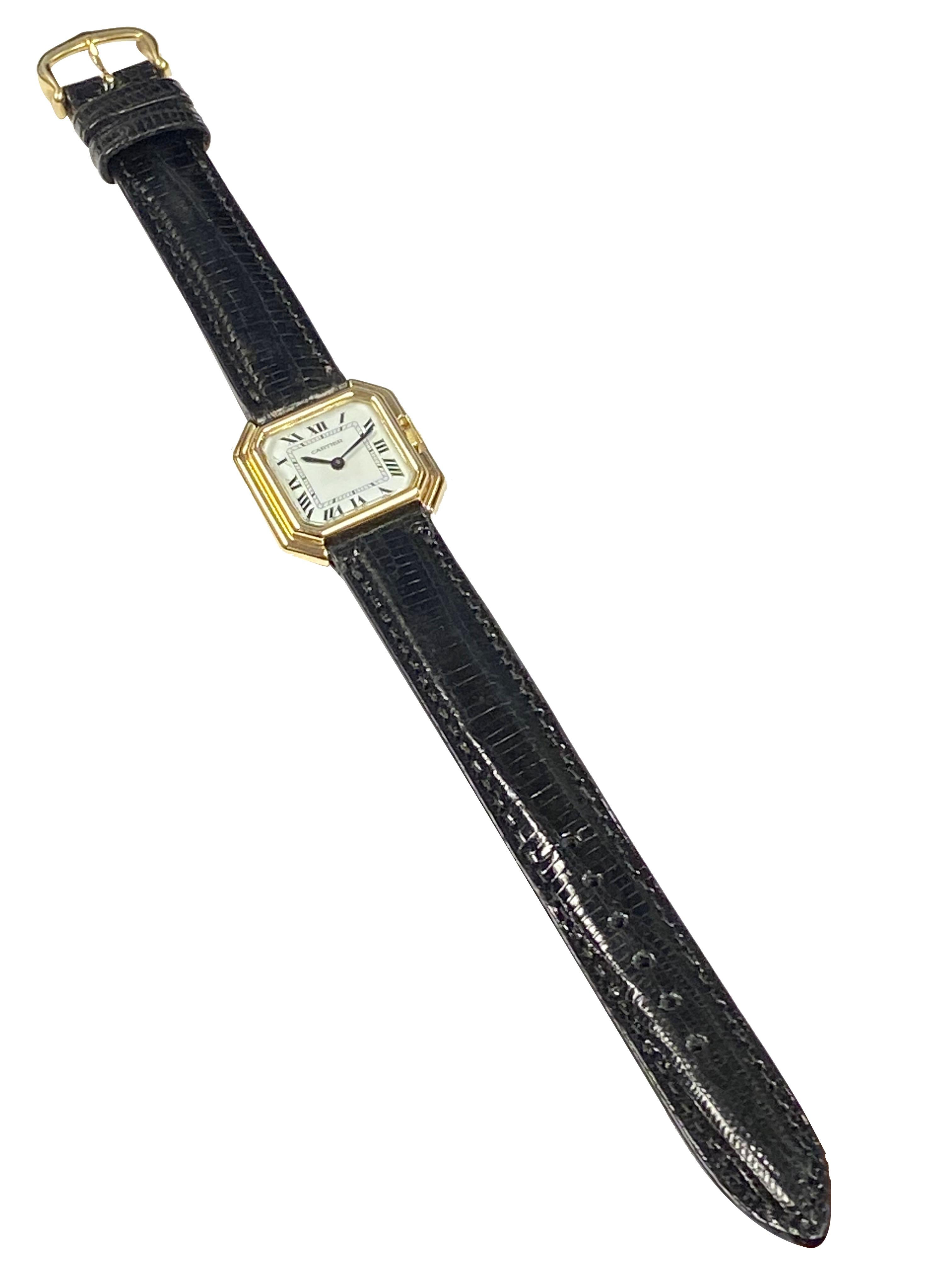 Cartier Paris Centure Vintage Mid Size Yellow Gold Mechanical Wrist Watch In Excellent Condition In Chicago, IL