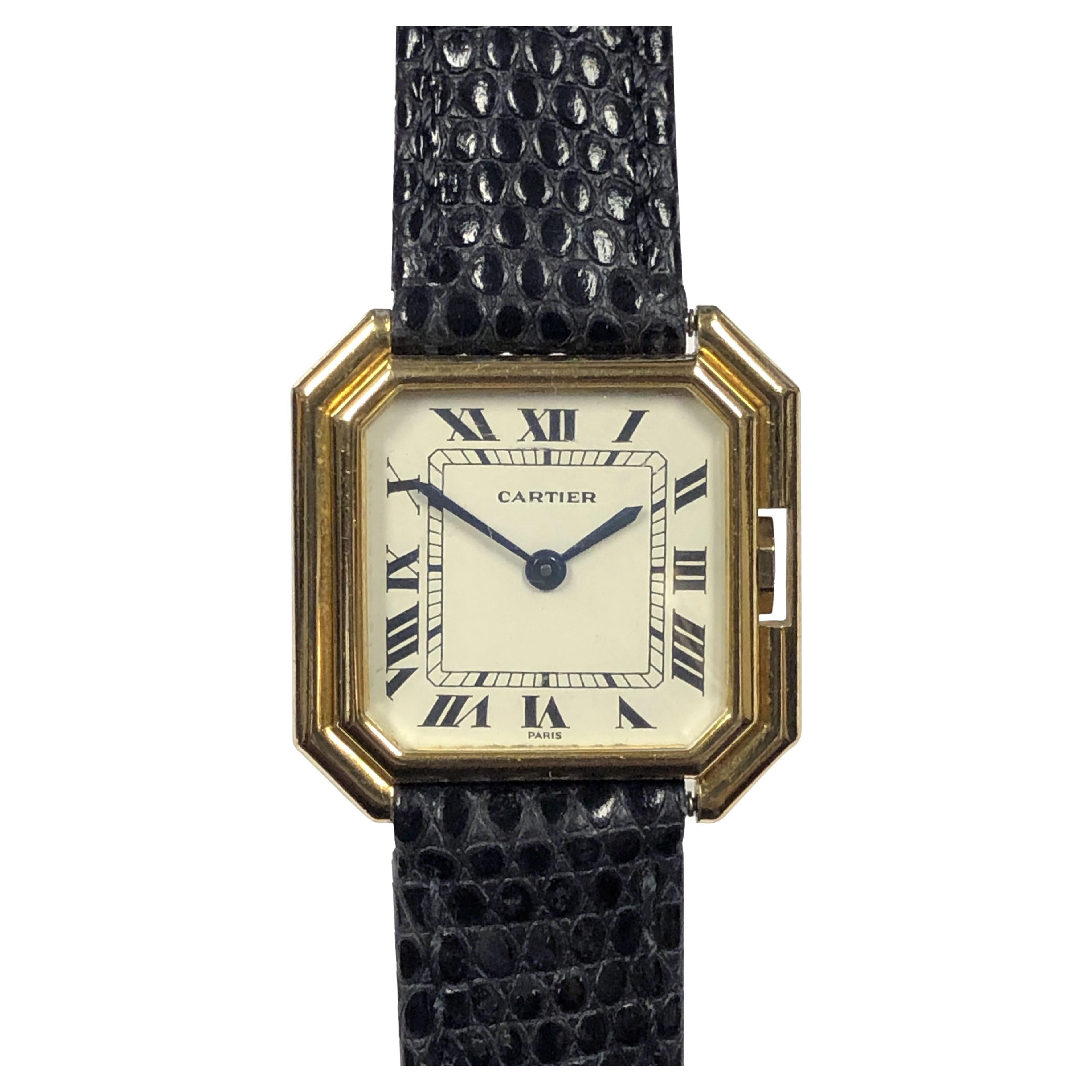 Cartier Paris Centure Yellow Gold Mid Size Mechanical Wrist Watch For Sale