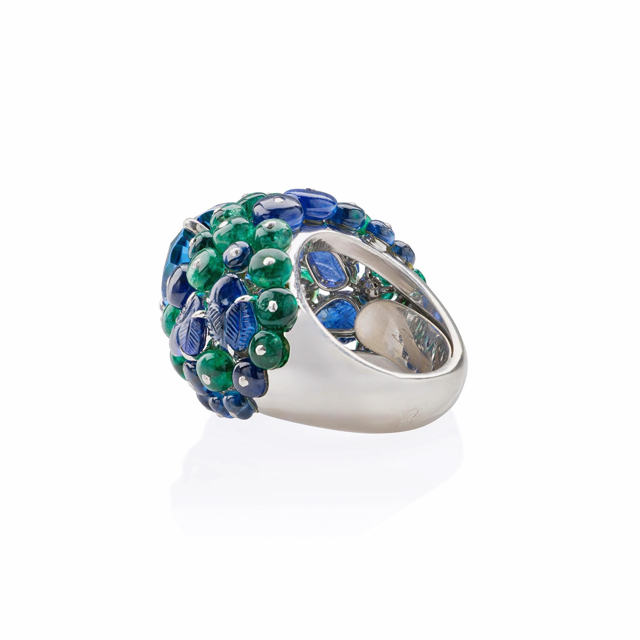 Cartier Paris Ceylon Sapphire and Emerald Boule Ring For Sale 1