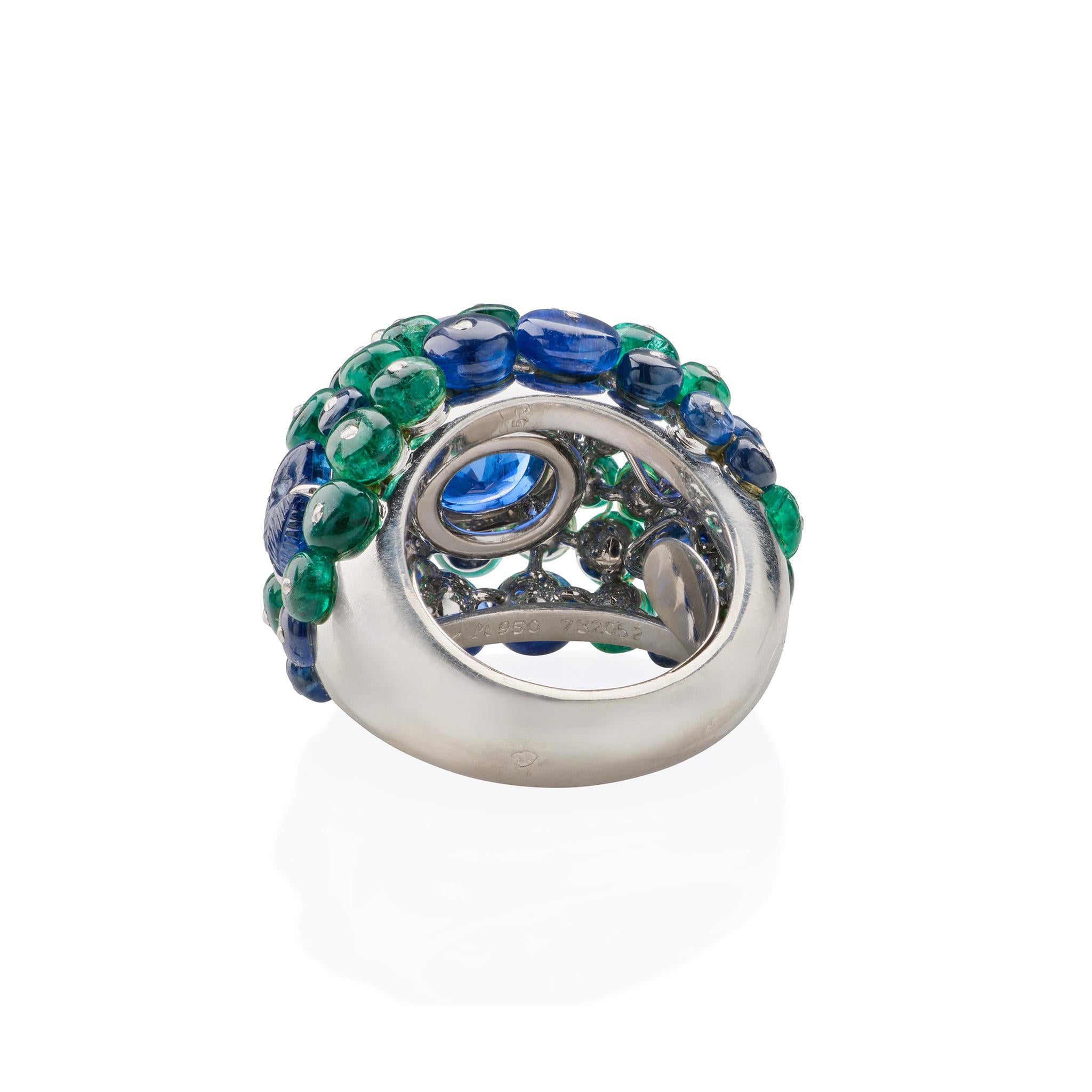 Cartier Paris Ceylon Sapphire and Emerald Boule Ring For Sale 2