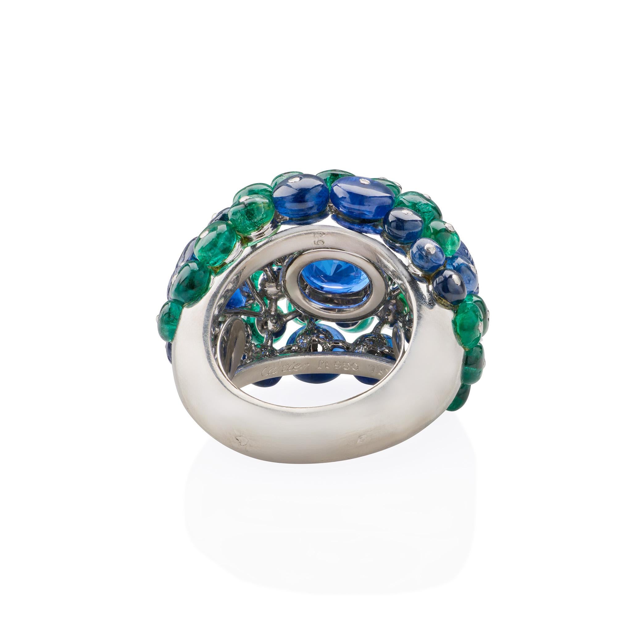 Cartier Paris Ceylon Sapphire and Emerald Boule Ring For Sale 3