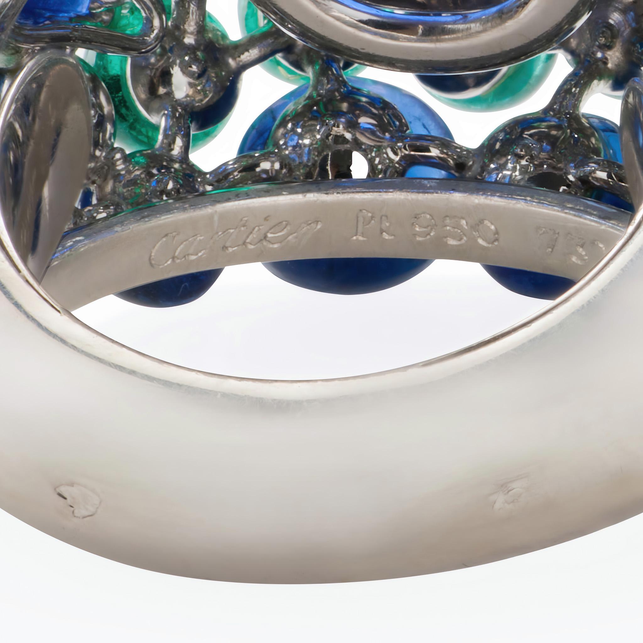 Cartier Paris Ceylon Sapphire and Emerald Boule Ring For Sale 4