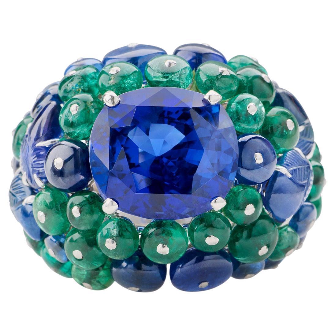 Cartier Paris Ceylon Sapphire and Emerald Boule Ring