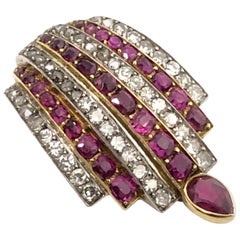 Cartier Paris circa 1915 Platinum Gold Diamond and Ruby Clip Brooch