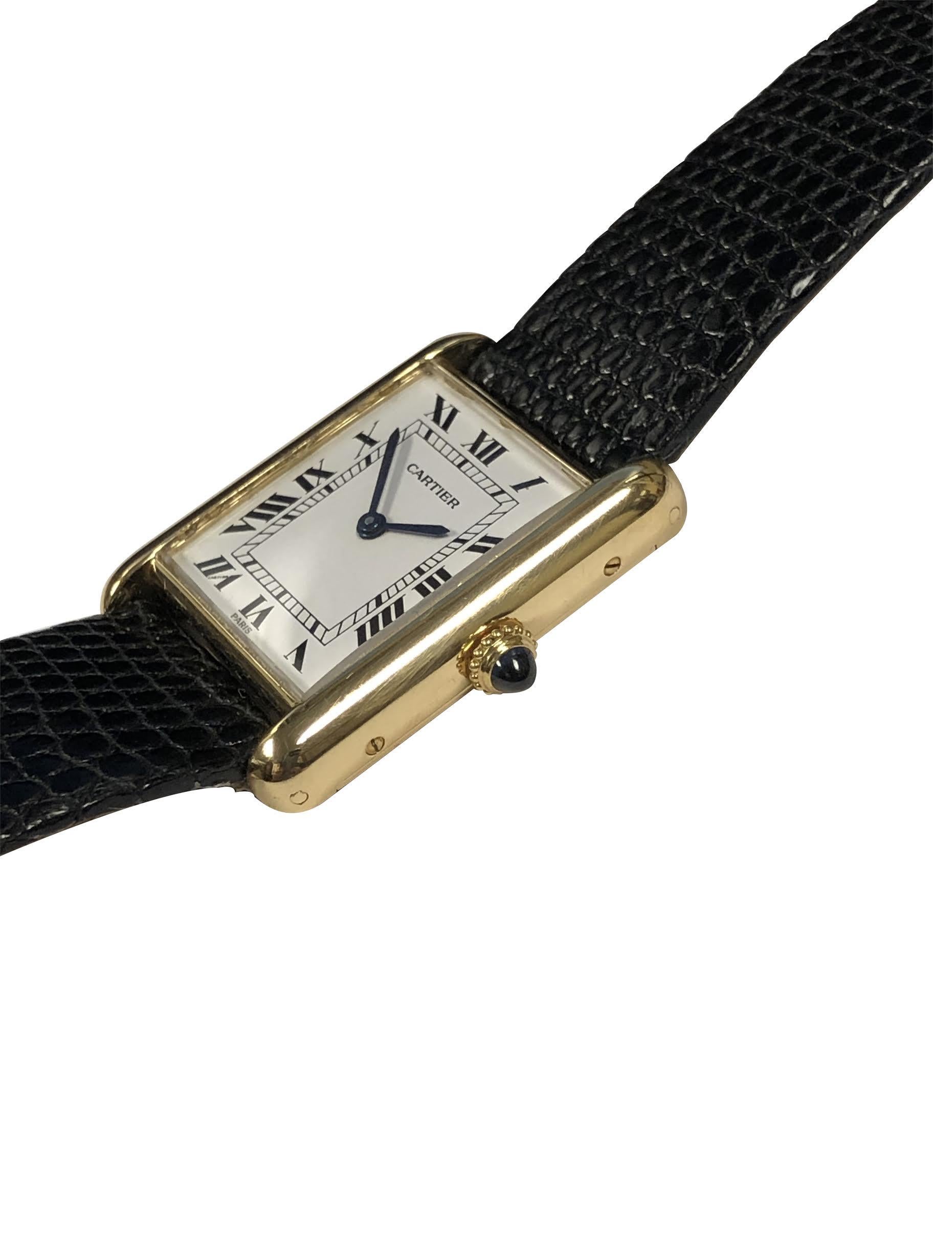 Cartier Paris Classic Gold Mechanical Tank Wristwatch In Excellent Condition In Chicago, IL