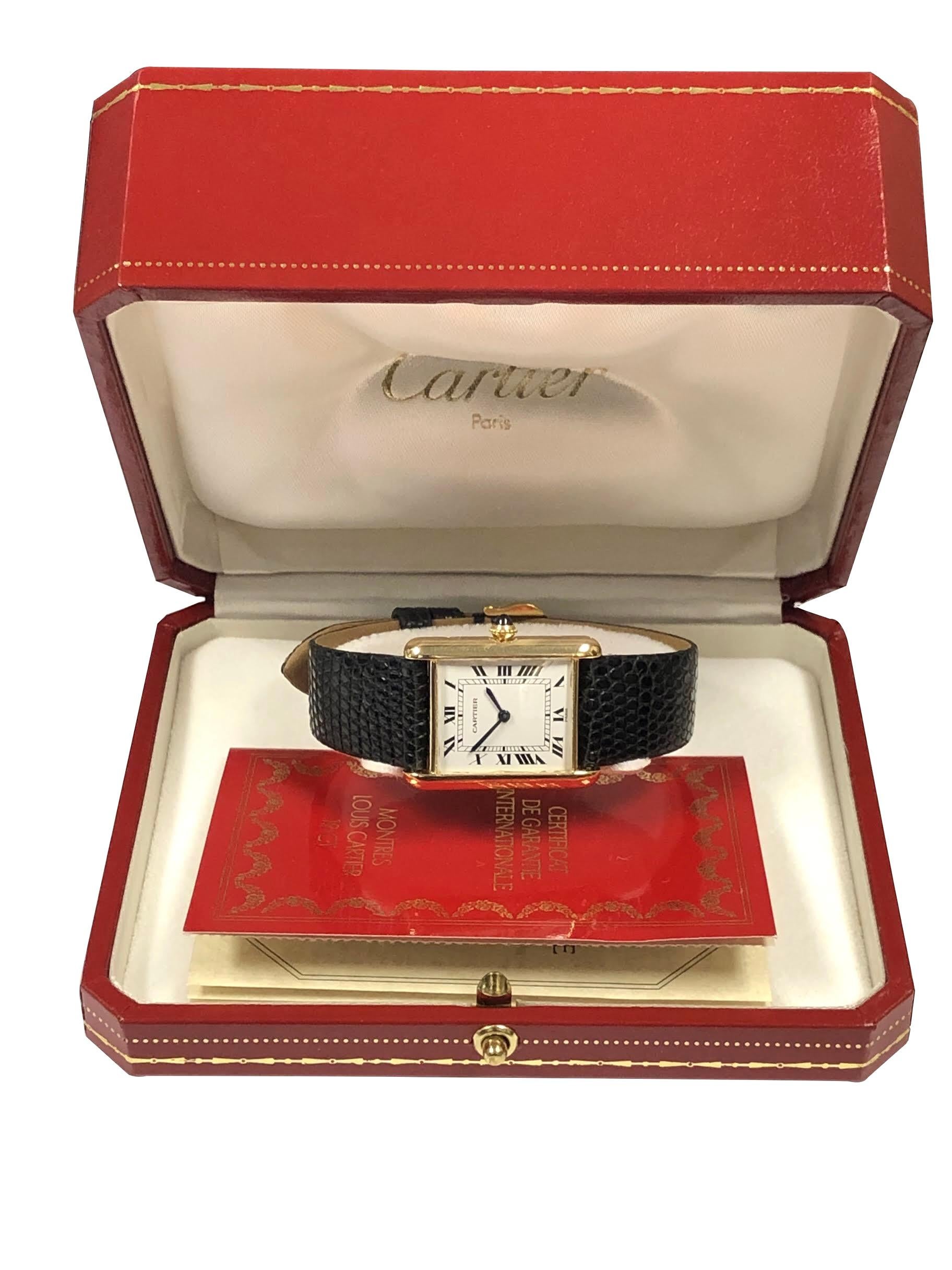 Cartier Paris Classic Gold Mechanical Tank Wristwatch In Excellent Condition In Chicago, IL
