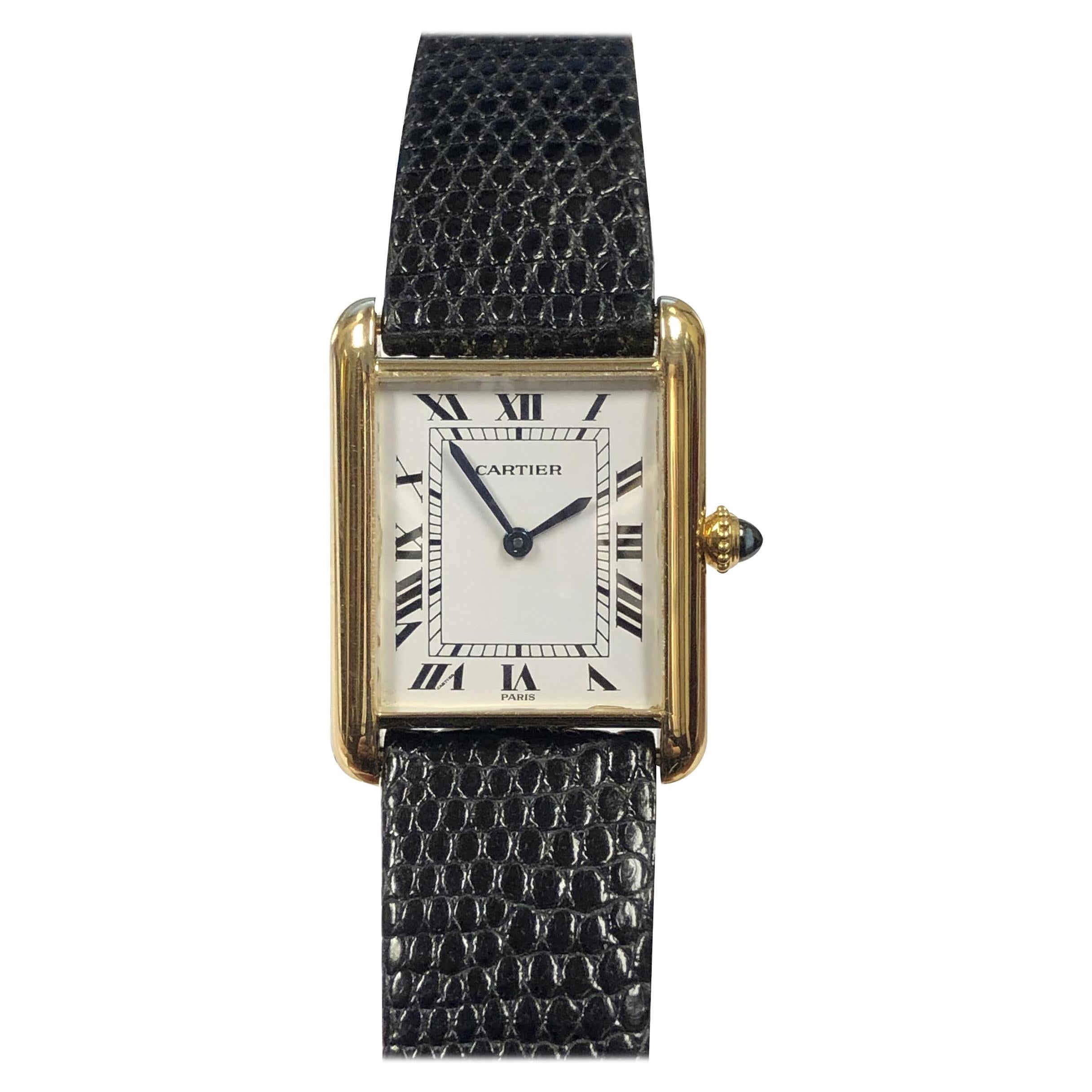 Cartier Paris Classic Gold Mechanical Tank Wristwatch