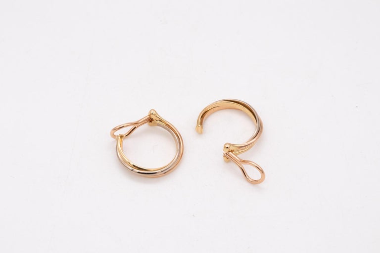 Contemporary Cartier Paris Classic Trinity Circles Hoop Ear Clips in 18Kt Three Color Gold For Sale