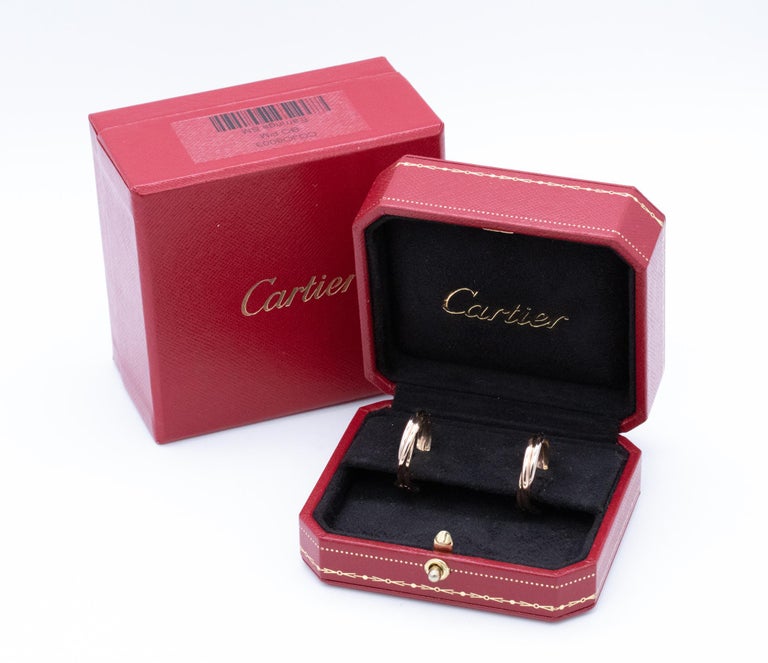 Cartier Paris Classic Trinity Circles Hoop Ear Clips in 18Kt Three Color Gold For Sale 1
