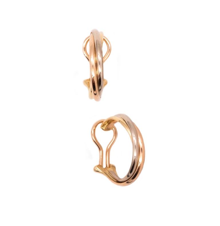 Cartier Paris Classic Trinity Circles Hoop Ear Clips in 18Kt Three Color Gold For Sale 2
