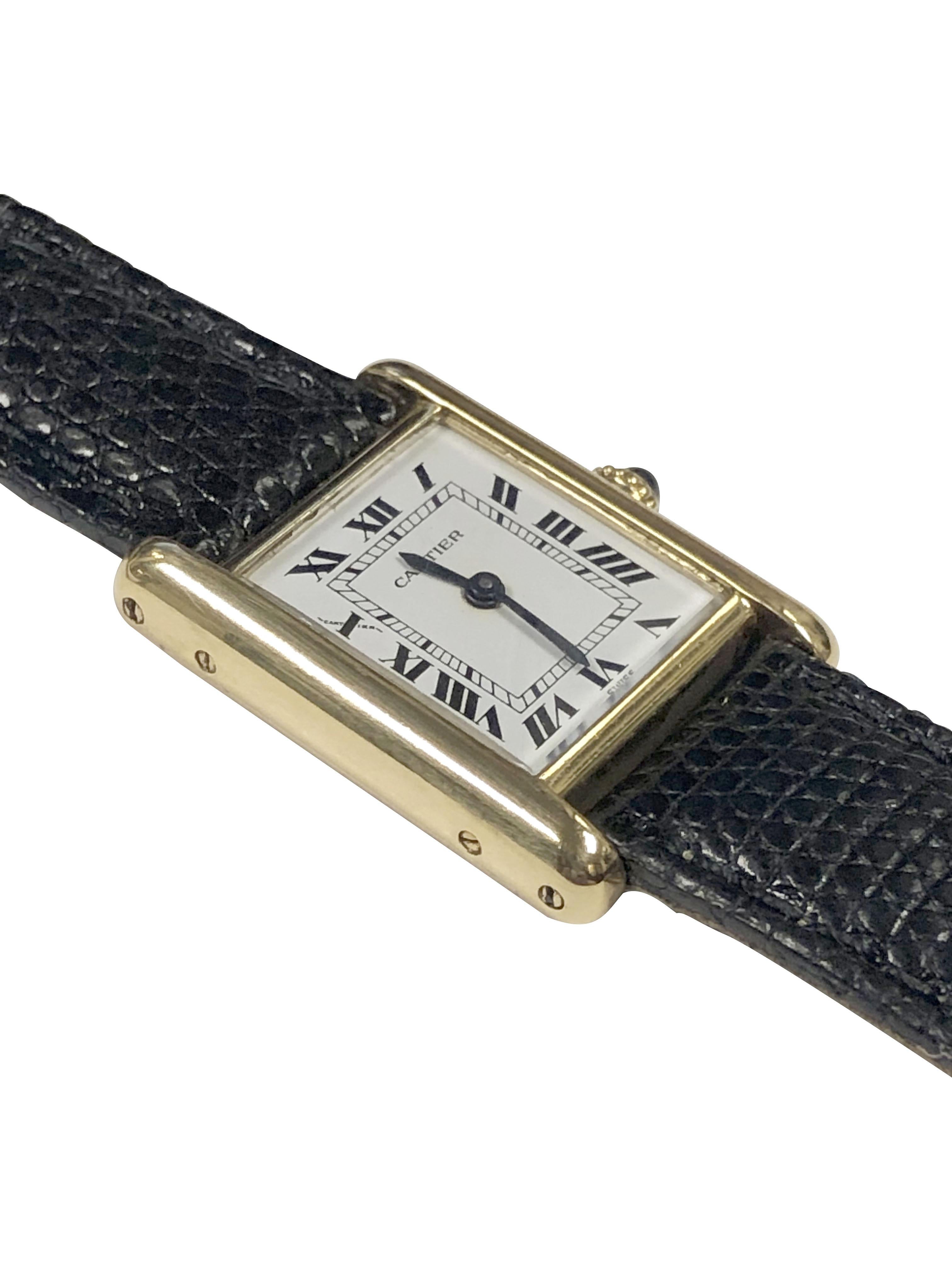 Women's Cartier Paris Classic Yellow Gold Ladies Mechanical Tank Wrist Watch  For Sale