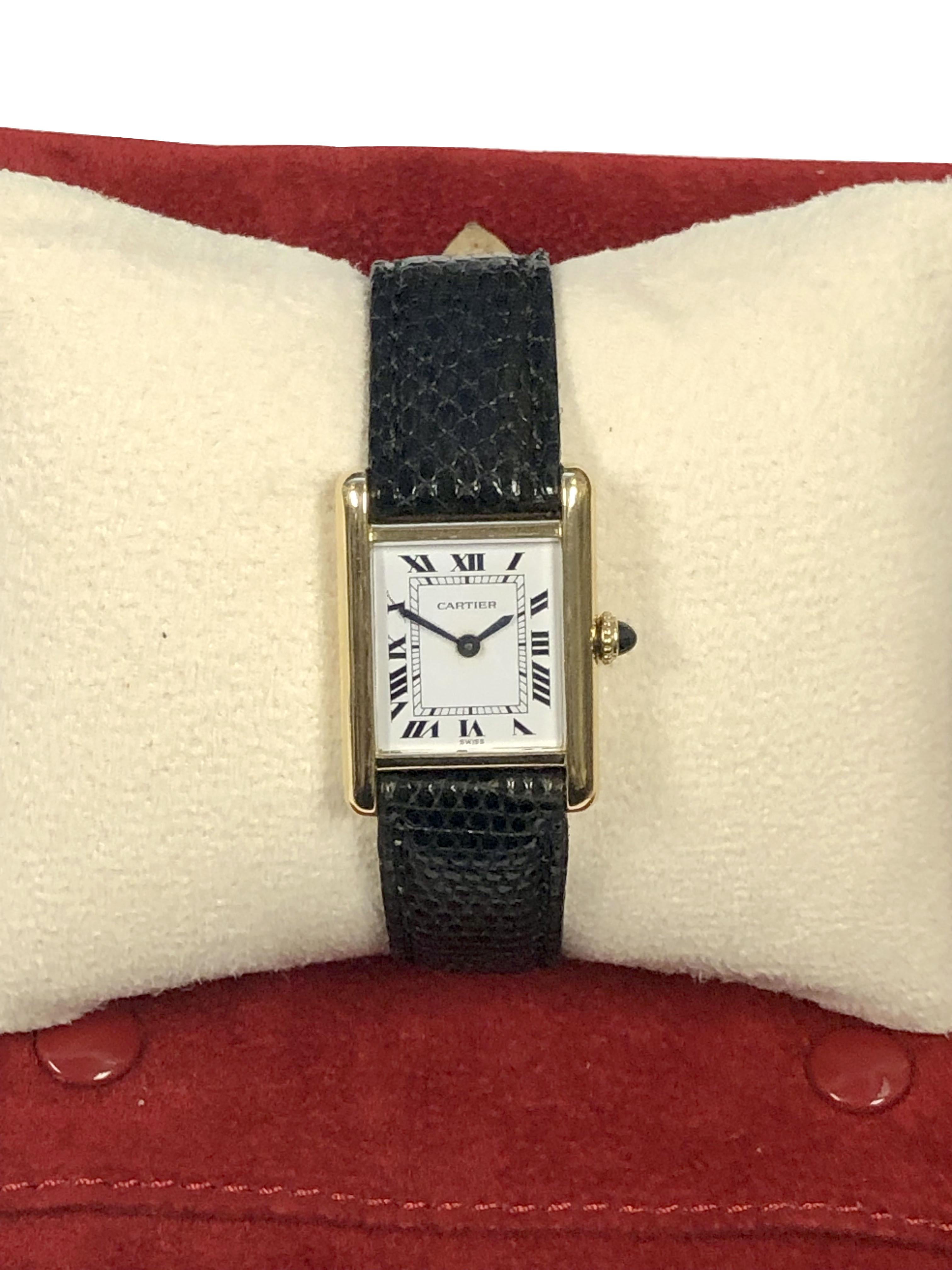 Cartier Paris Classic Yellow Gold Ladies Mechanical Tank Wrist Watch  For Sale 2